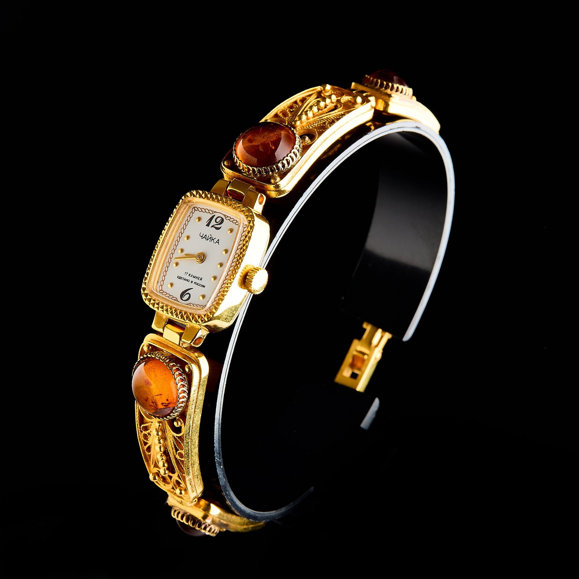 Vintage Russian "Chaika" Ladies' Watch | Amber & Filigree | Made in Russia