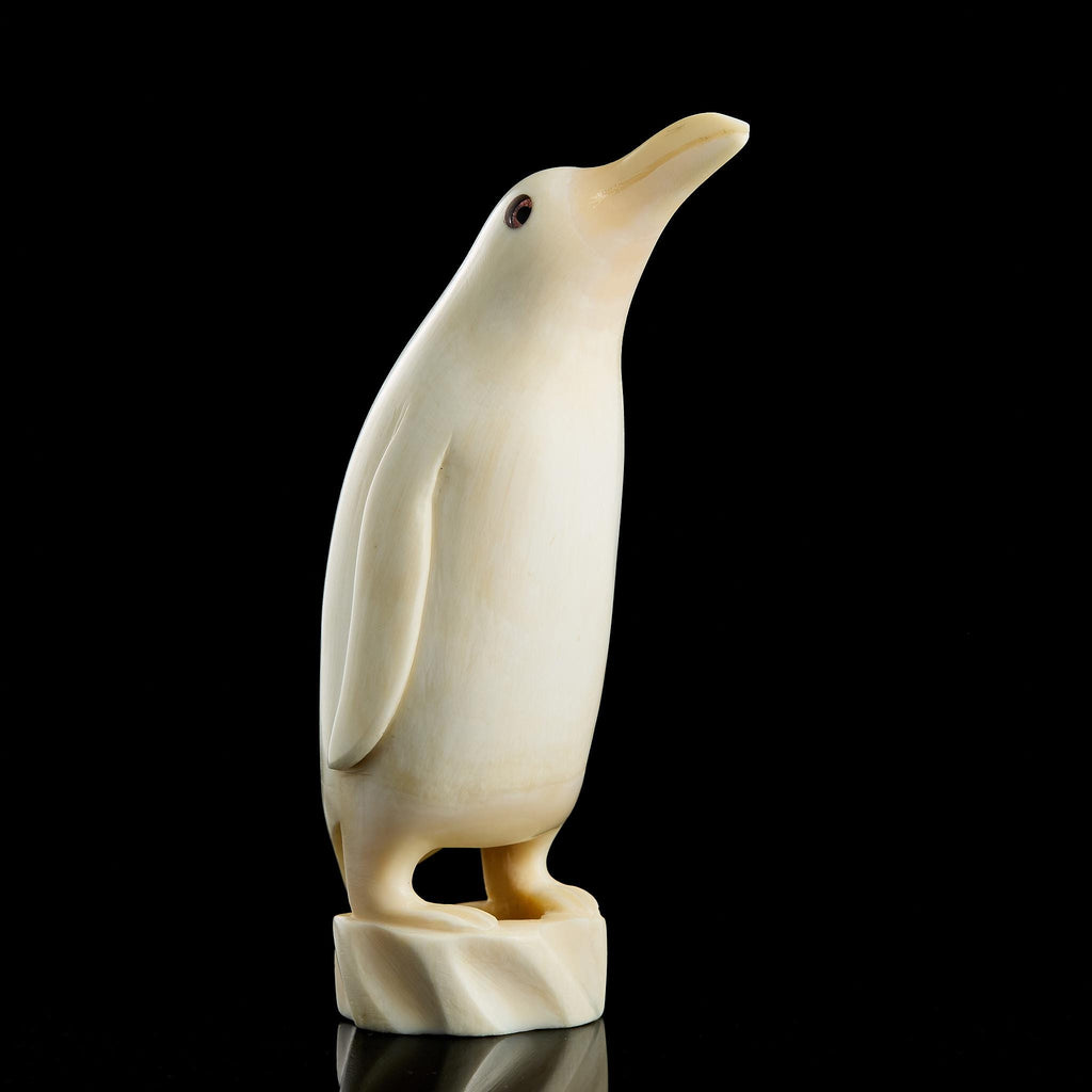 Vintage Inuit Carved Penguin Figurine on Ice Base | Yupik Art, Early-Mid 20th C.