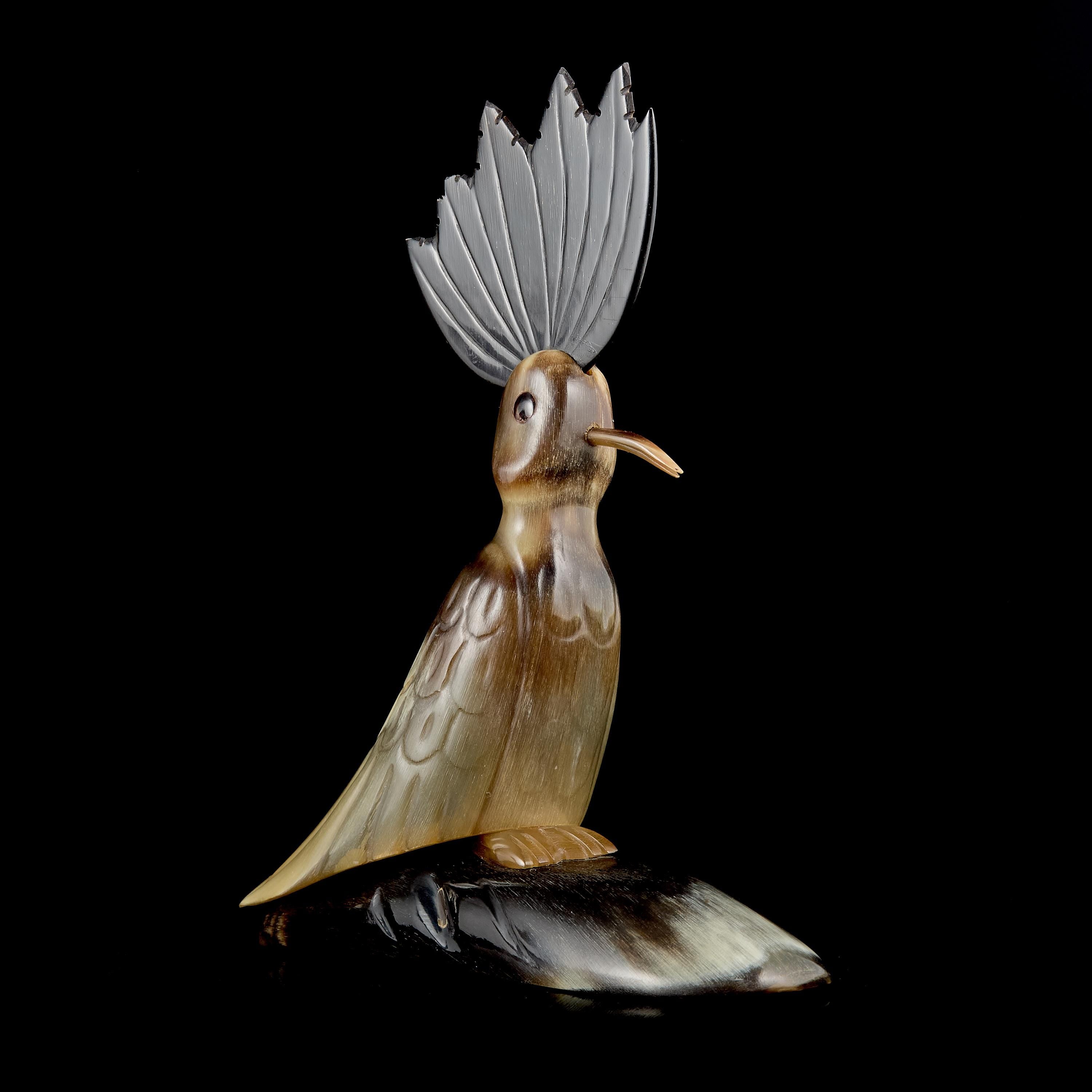 Vintage Horn Carving: Crested Bird Figurine | USSR 1950s–60s, Chukchi/Yakut Art