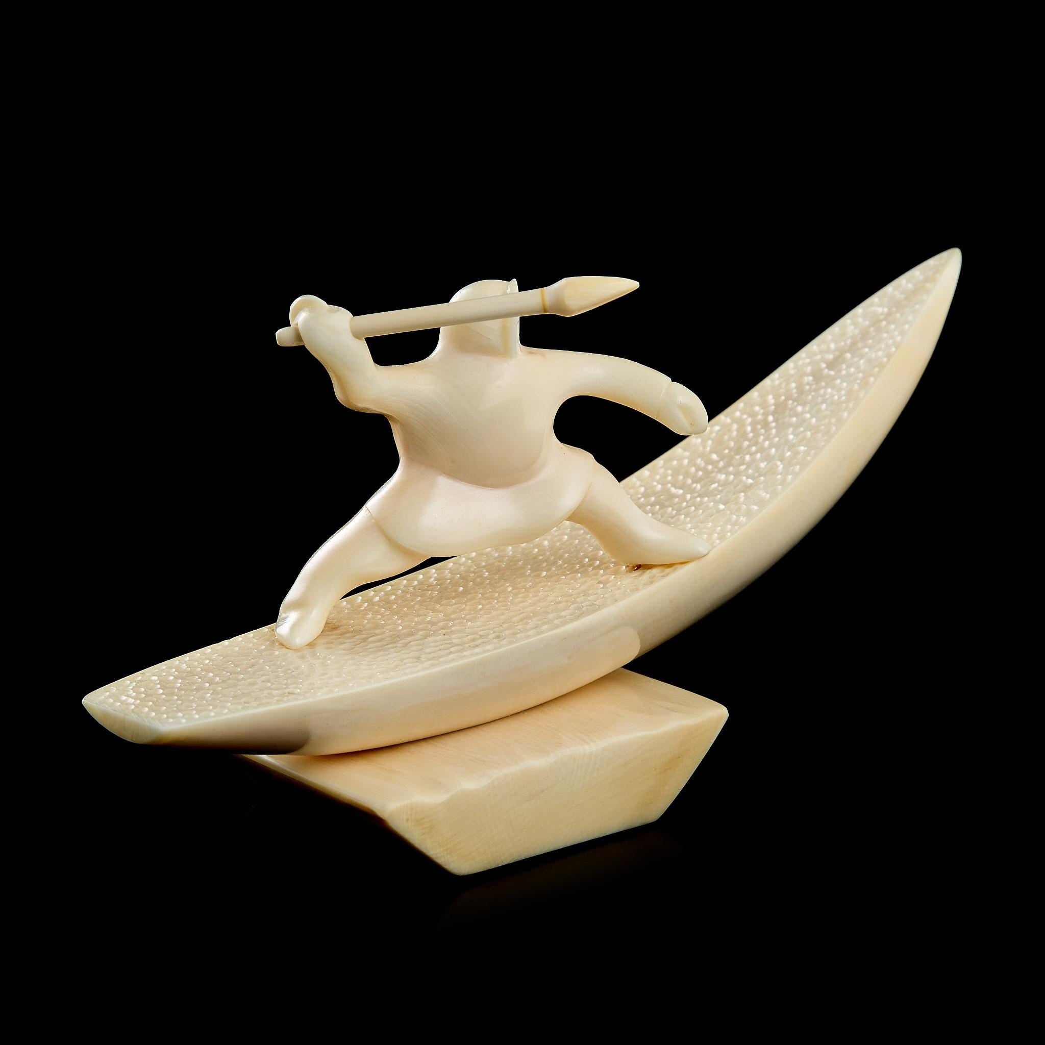 Vintage Inuit Bone Carving "Eskimo" on Pedestal | Yupik Art, Chukotka, Early-Mid 20th C.