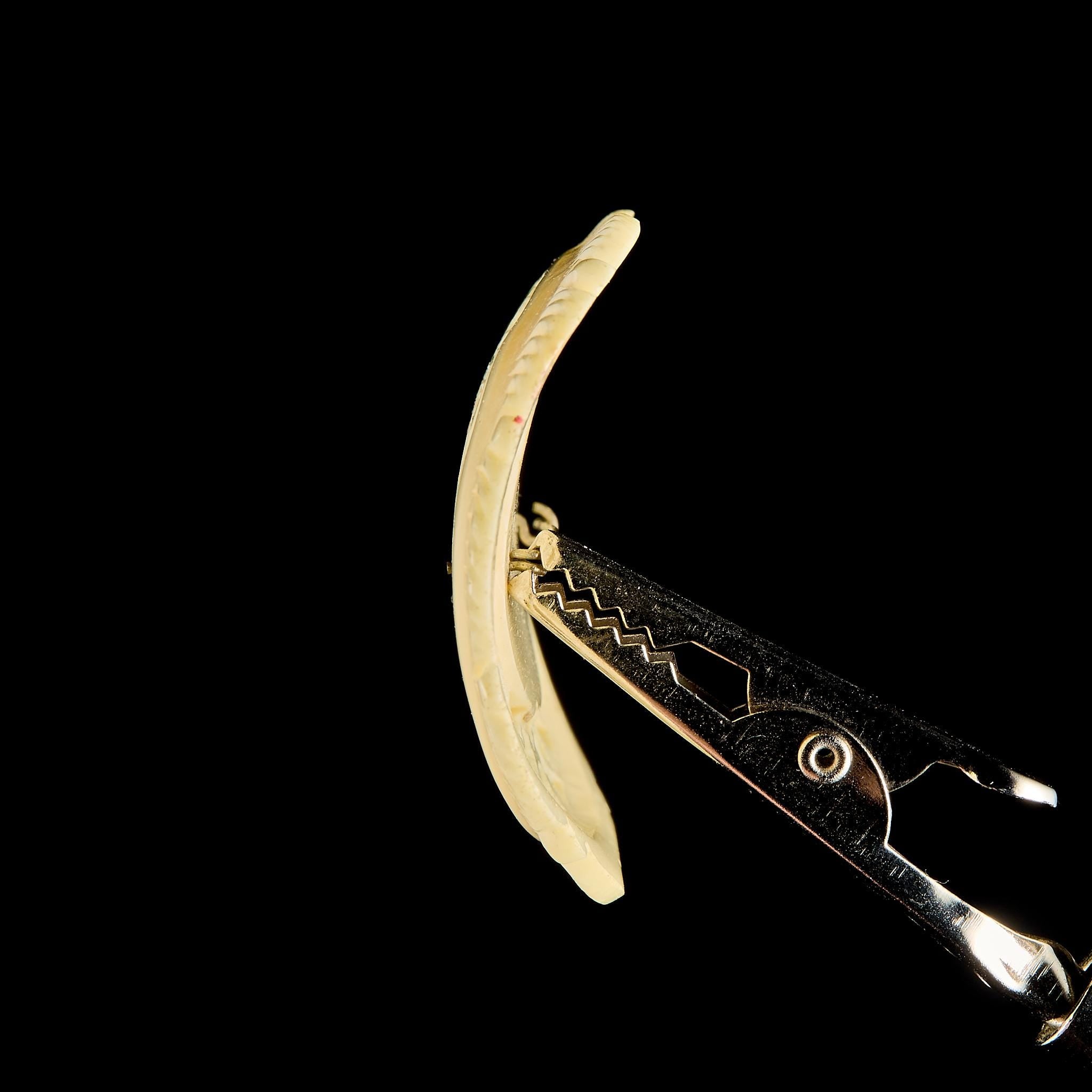 Vintage Inuit Bone Brooch: Hand-Carved Floral Design | Ethnic Jewelry, USSR 1950s–60s