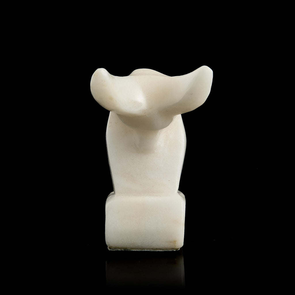 Vintage Inuit Abstract Bull Figurine | White Marble Stone Carving, Yupik Craft, Mid-20th C.