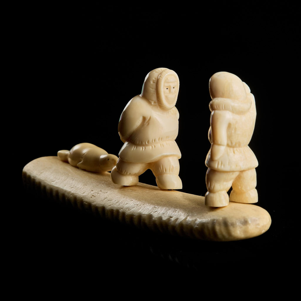 Rare Vintage Inuit Bone Carving: "Chukchi with Prey" Scene | Yupik Art, Chukotka, 1970s