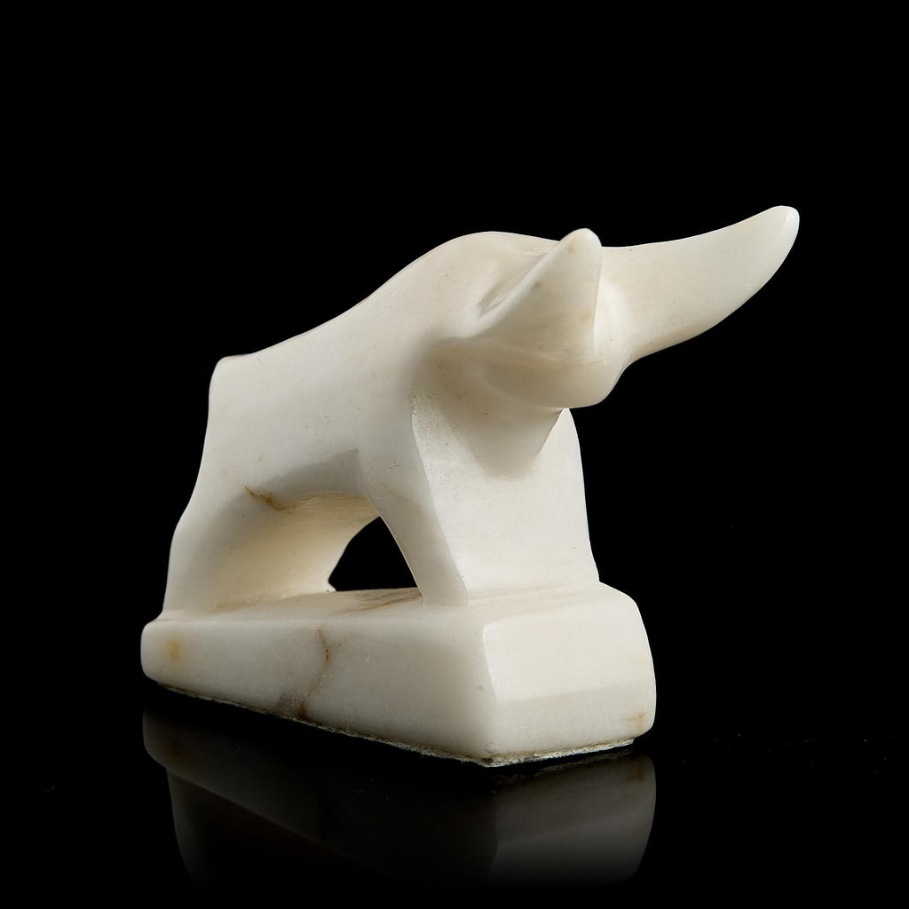 Vintage Inuit Abstract Bull Figurine | White Marble Stone Carving, Yupik Craft, Mid-20th C.