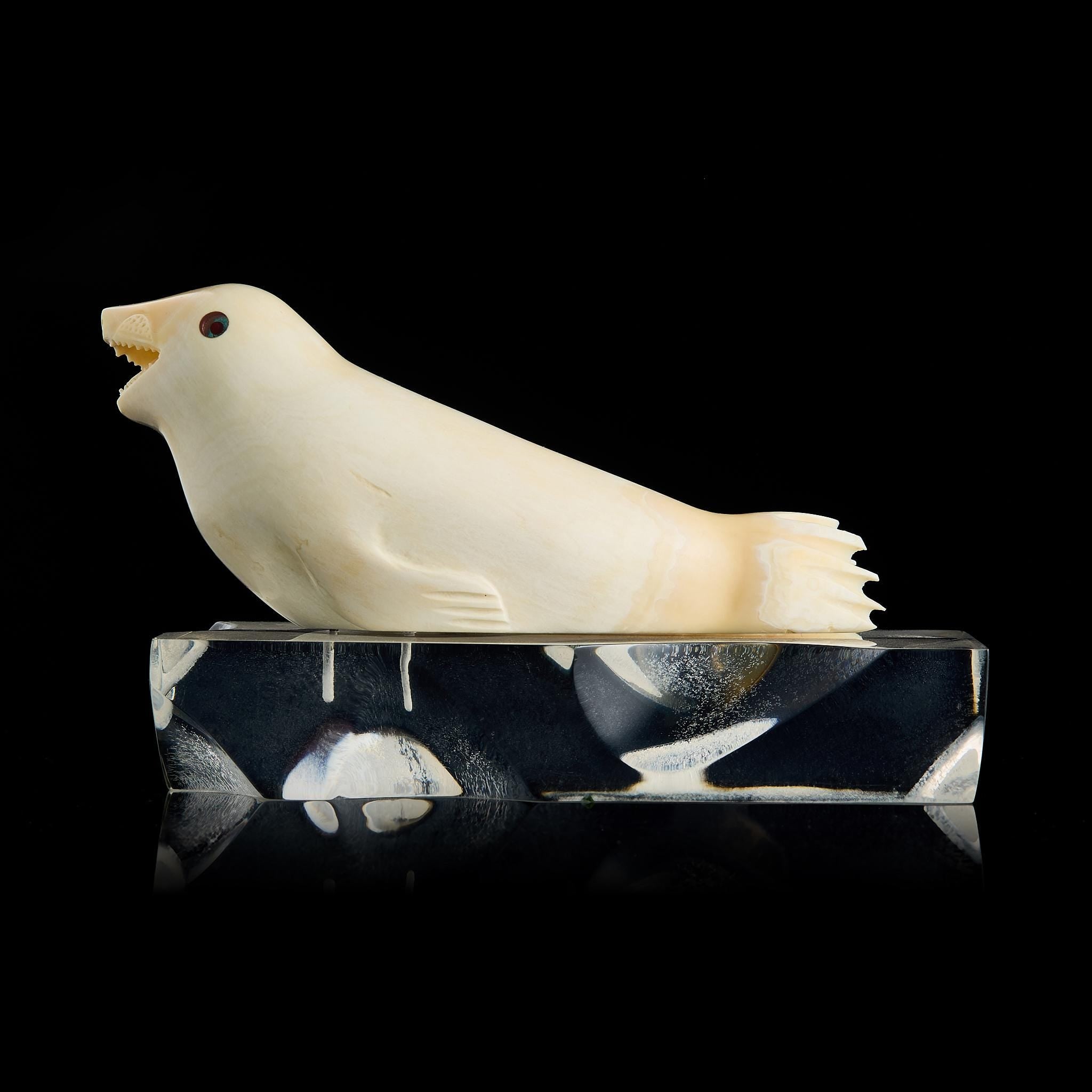 Vintage Inuit Bone Carving: Arctic Seal on Ice Floe | Yupik Alaskan Sculpture, Early-Mid 20th C.