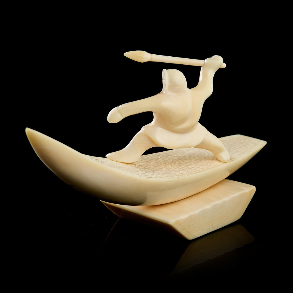 Vintage Inuit Bone Carving "Eskimo" on Pedestal | Yupik Art, Chukotka, Early-Mid 20th C.