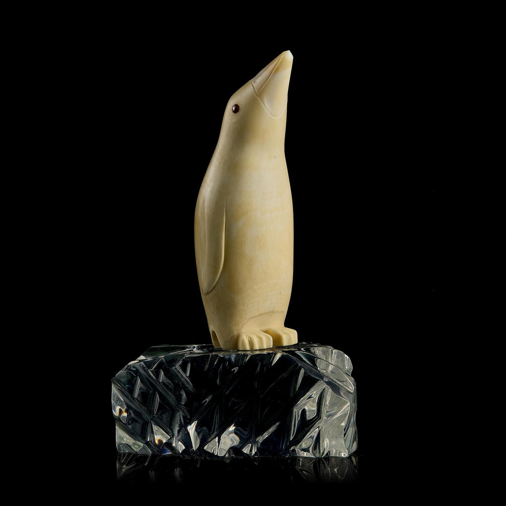 Vintage Inuit Bone Carving: Antarctic Penguin on Glass Ice Floe | Yupik Art, Early-Mid 20th C.