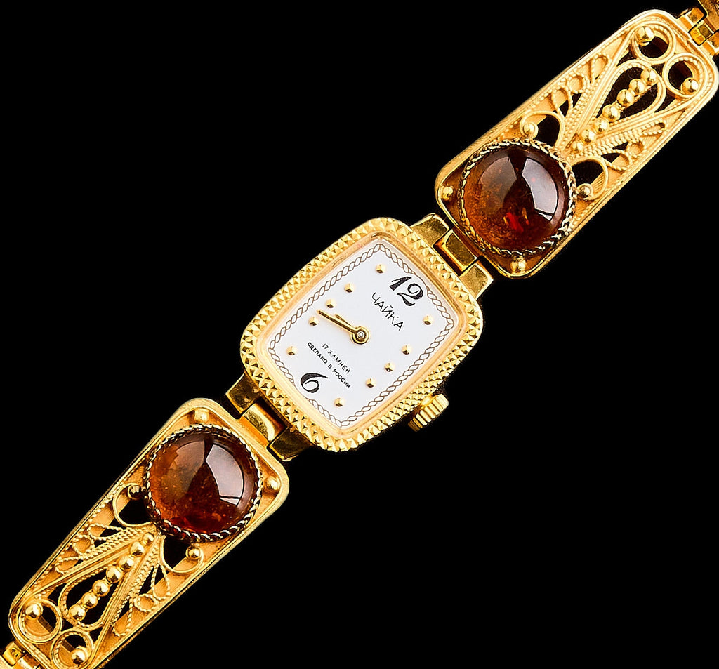 Vintage Russian "Chaika" Ladies' Watch | Amber & Filigree | Made in Russia