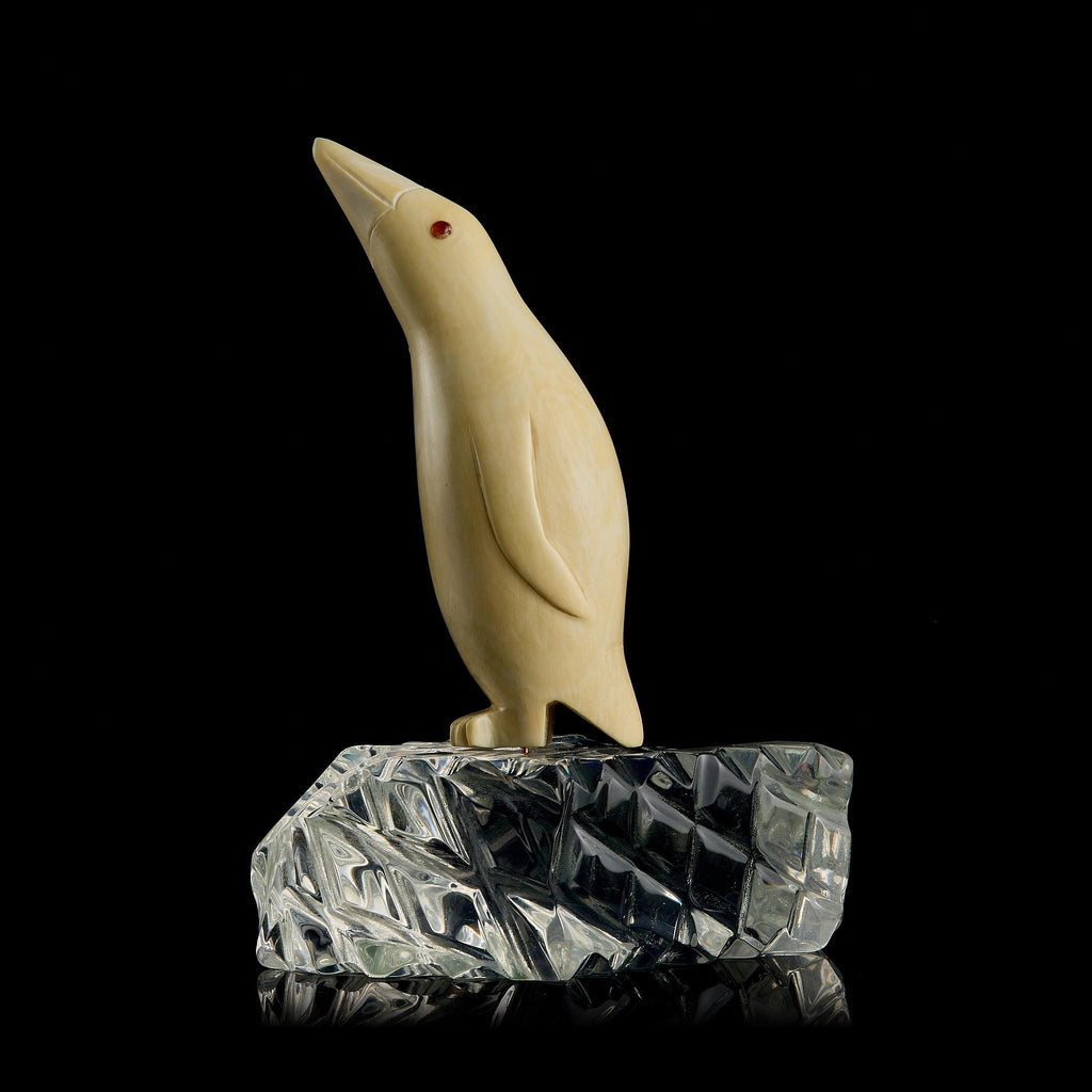 Vintage Inuit Bone Carving: Antarctic Penguin on Glass Ice Floe | Yupik Art, Early-Mid 20th C.