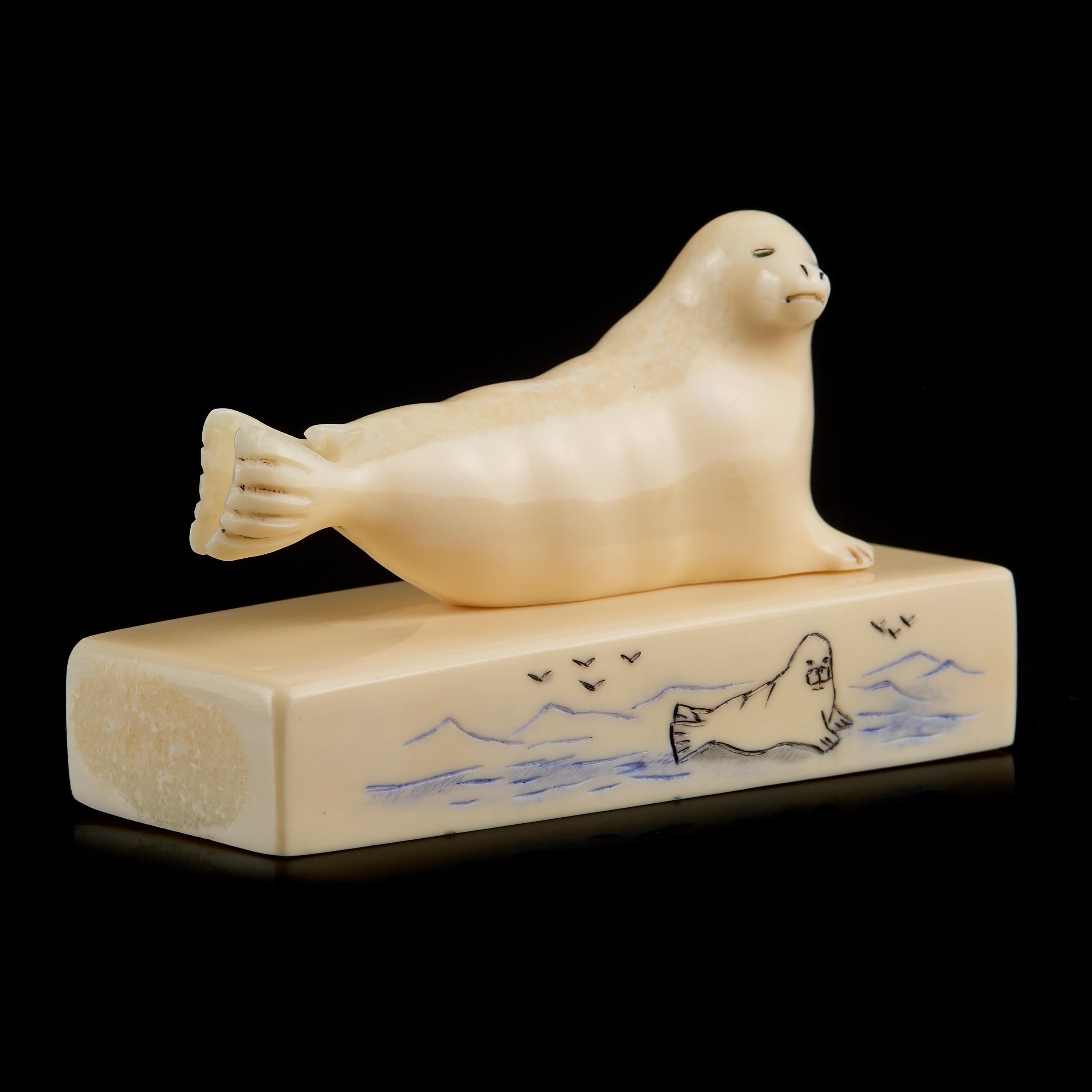 Collectible Vintage Seal Figurine | Carved Bone, Yup'ik-Inuit Art, Early-Mid 20th C