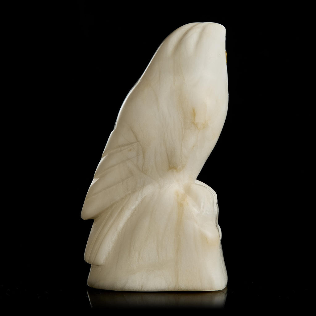 🦉 Antique White Northern Owl Figurine | Carved White Marble & Natural Amber Eyes
