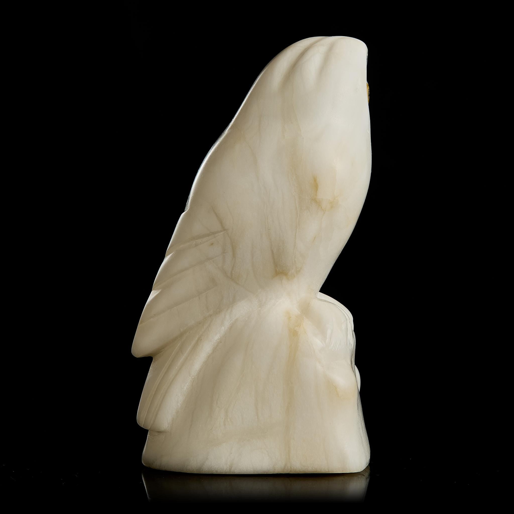 🦉 Antique White Northern Owl Figurine | Carved White Marble & Natural Amber Eyes