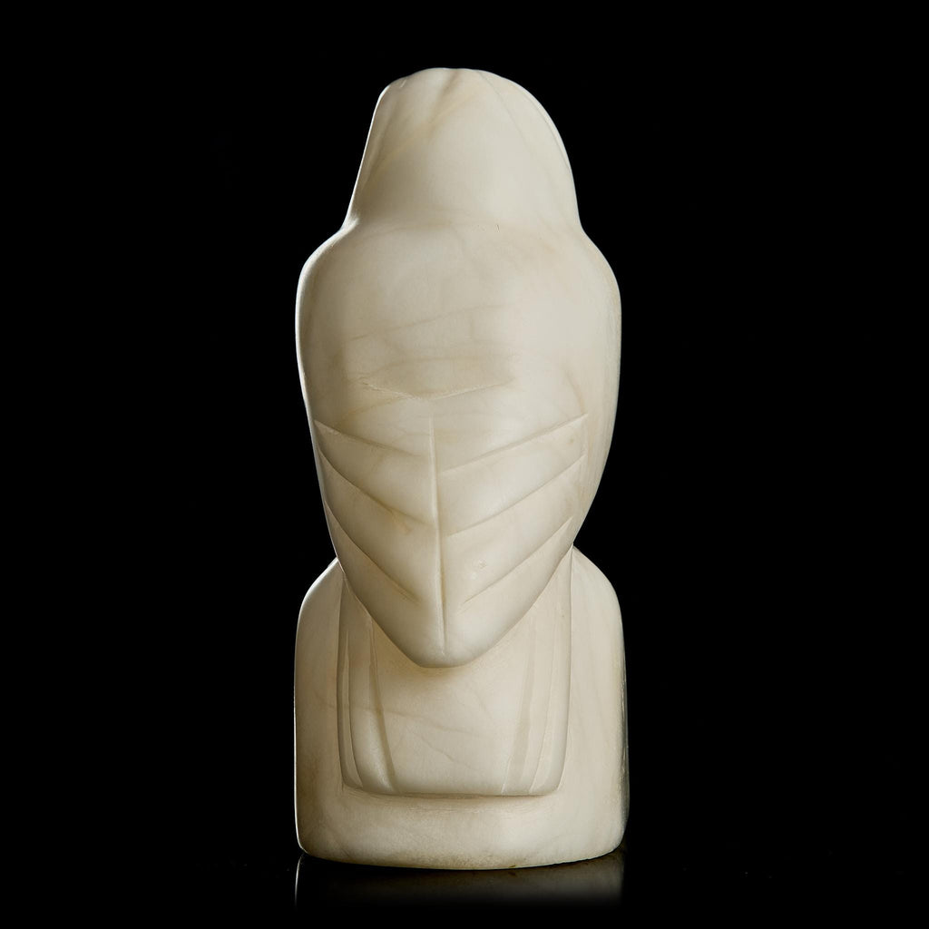 🦉 Antique White Northern Owl Figurine | Carved White Marble & Natural Amber Eyes