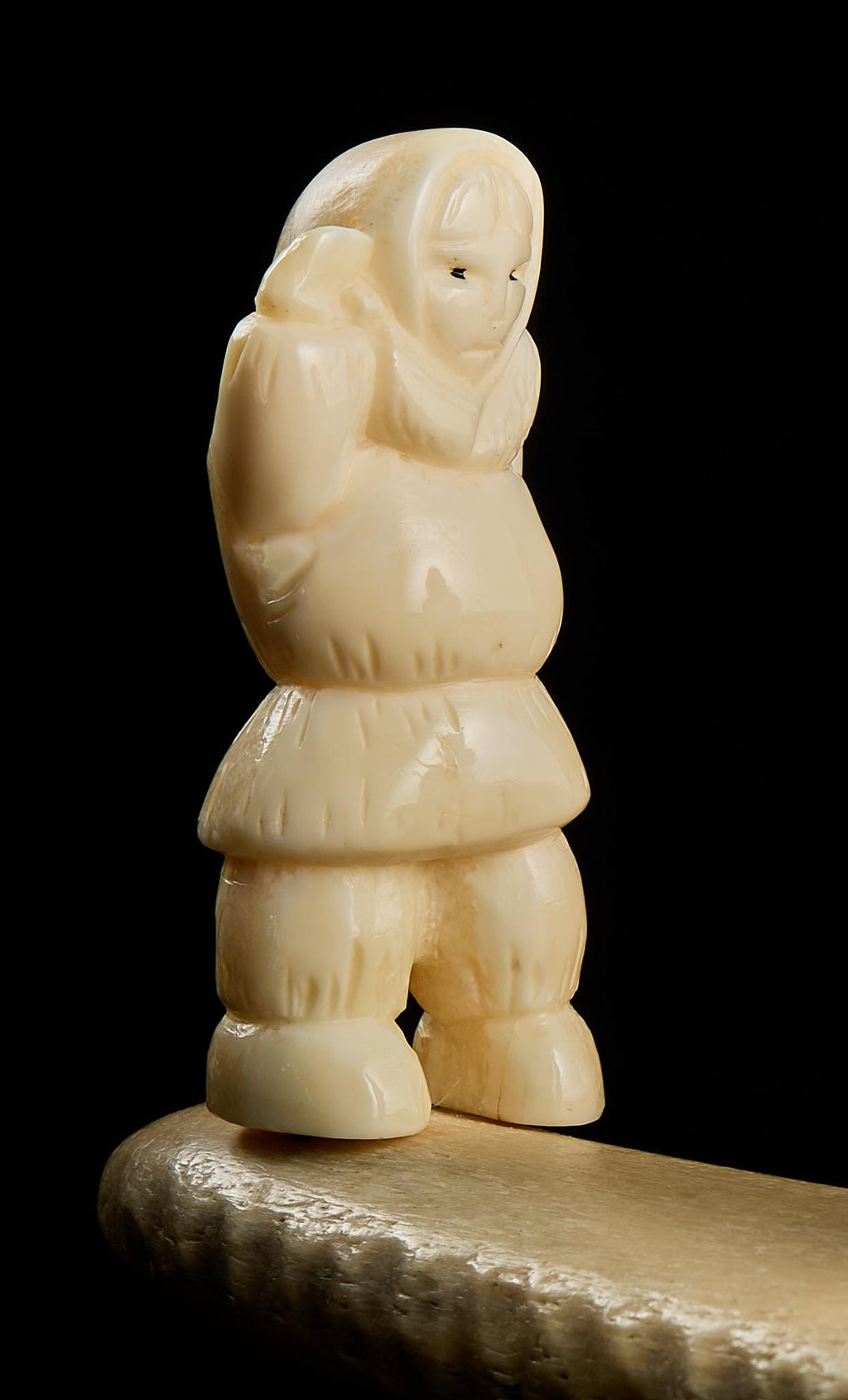 Rare Vintage Inuit Bone Carving: "Chukchi with Prey" Scene | Yupik Art, Chukotka, 1970s