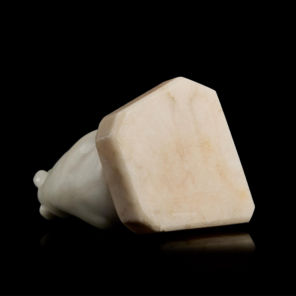 Vintage Inuit White Marble Polar Bear Figurine on Stone Pedestal | Yupik Craft, Early-Mid 20th C.