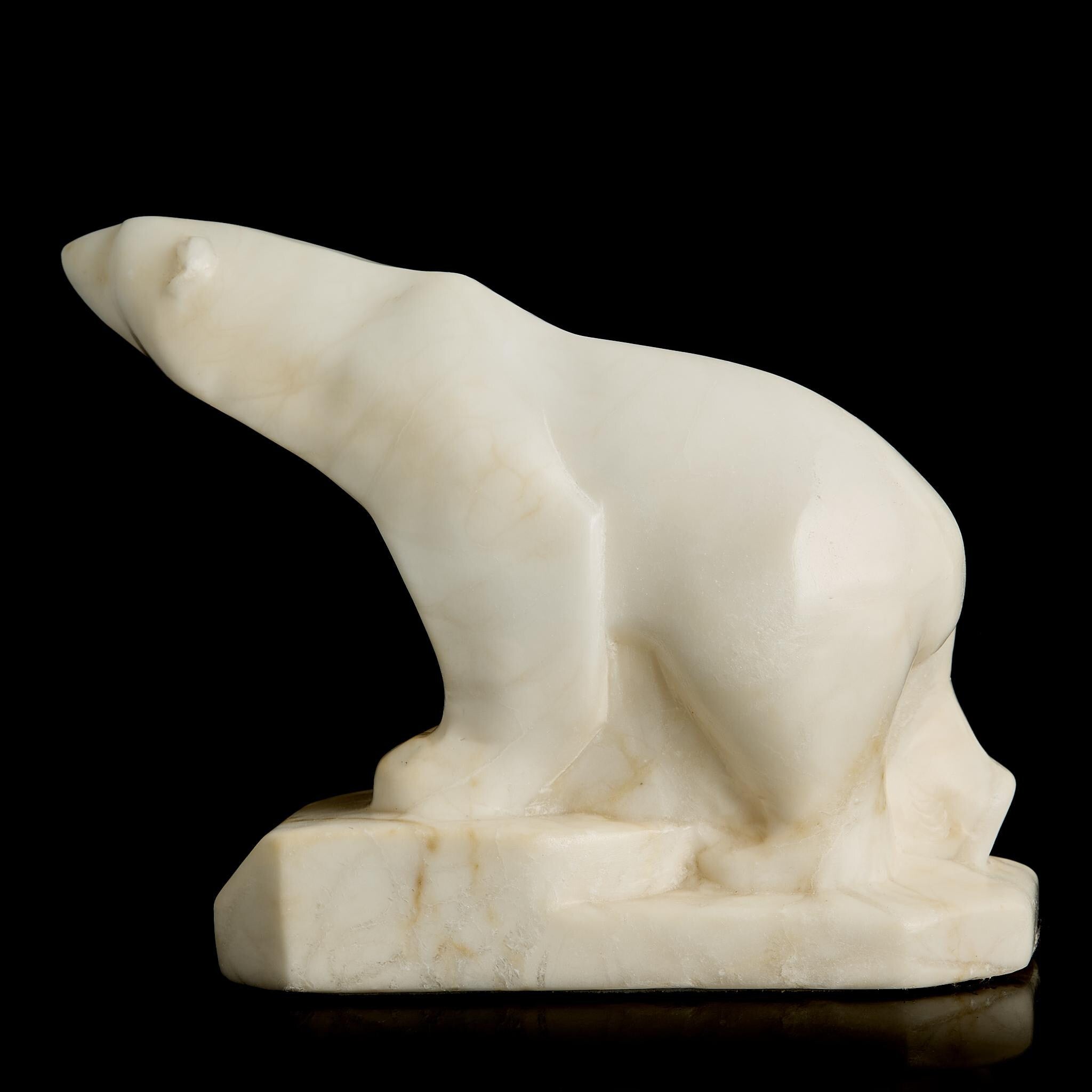 Vintage Inuit White Marble Polar Bear Figurine | Yupik Craft Stone Carving, Early-Mid 20th C.
