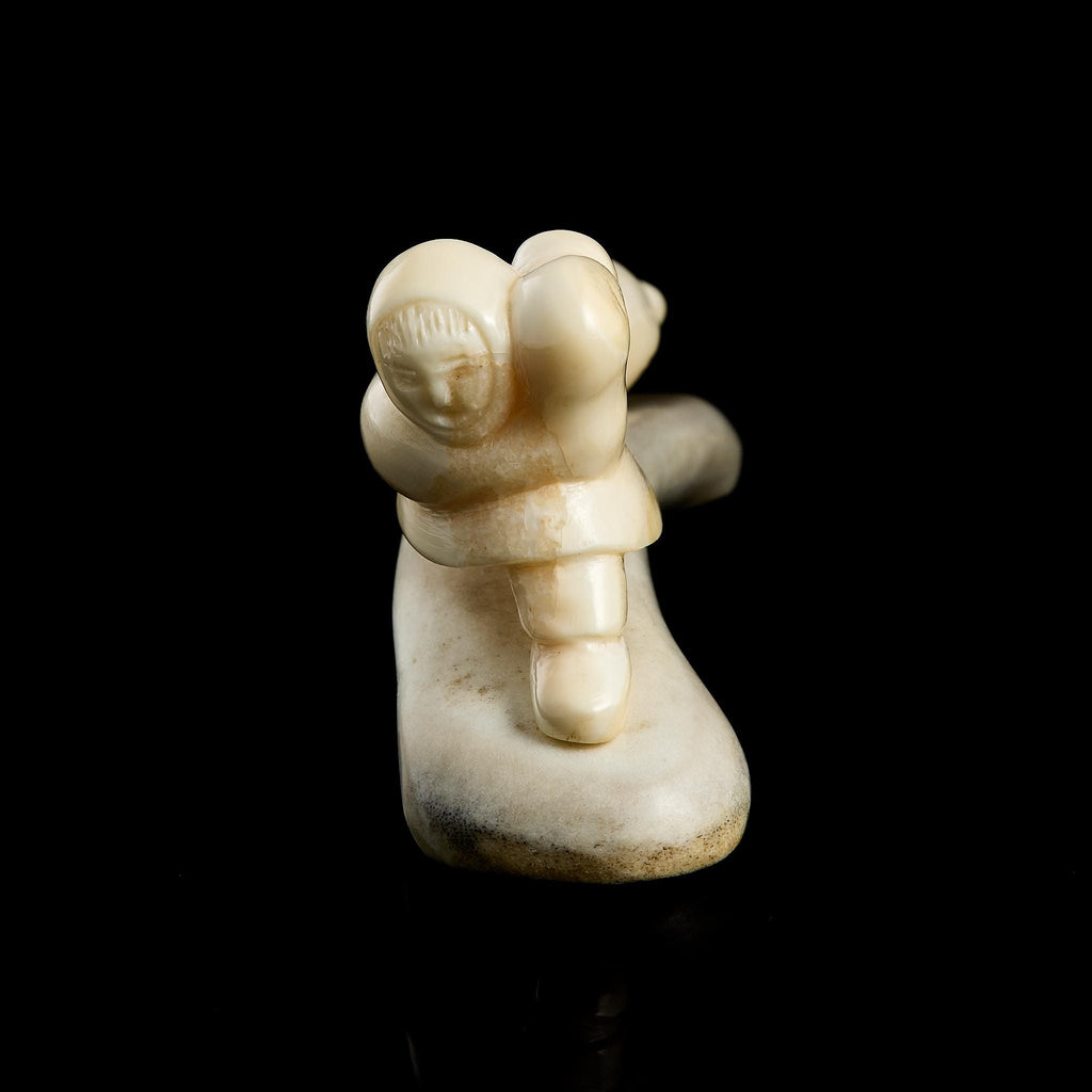 Rare Vintage Inuit Bone Carving: "Chukchi Hunter and Seal" Scene | Yupik Art, Chukotka, 1970s