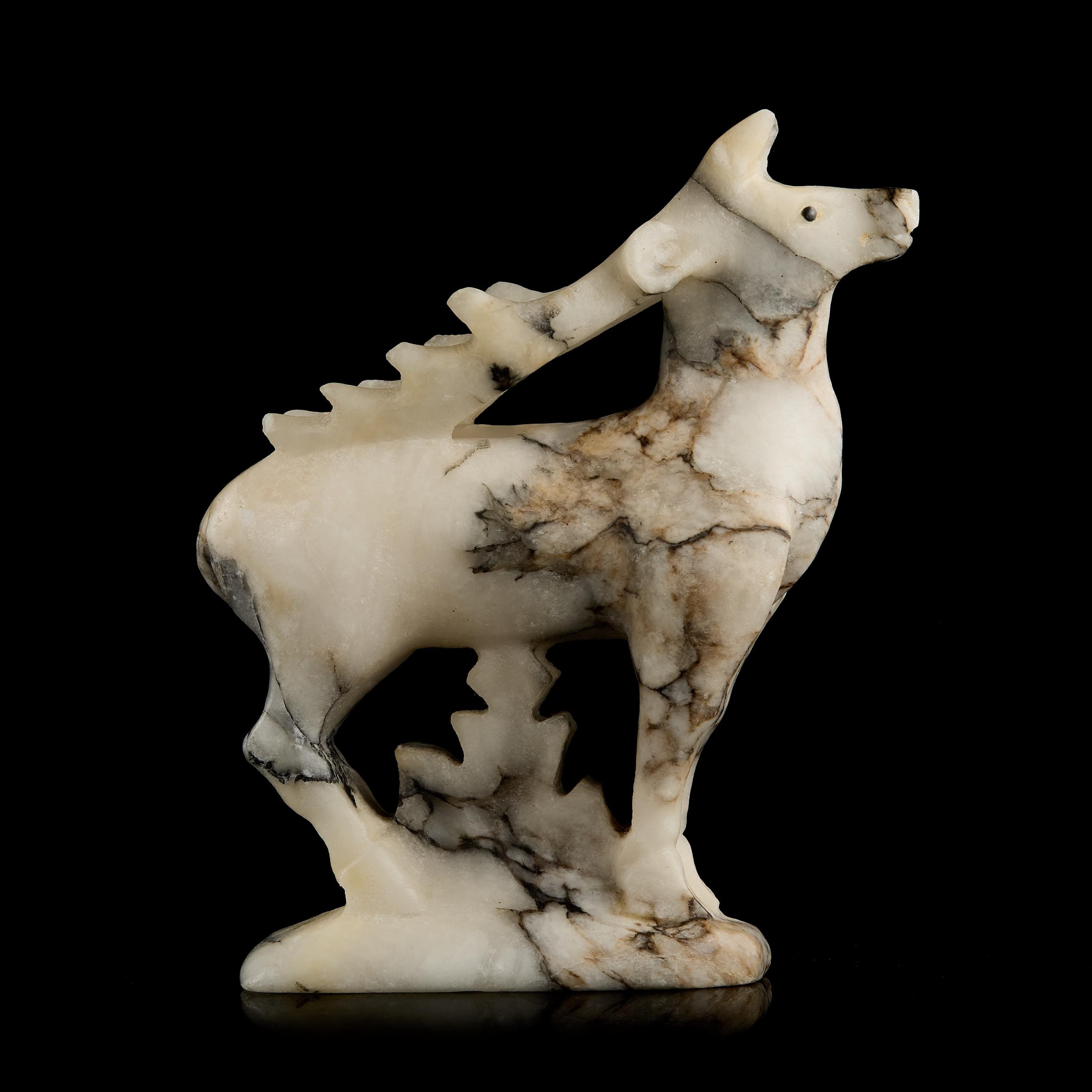 Large Vintage Inuit Marble Reindeer Figurine | Yup'ik Stone Carving, Early-Mid 20th C.