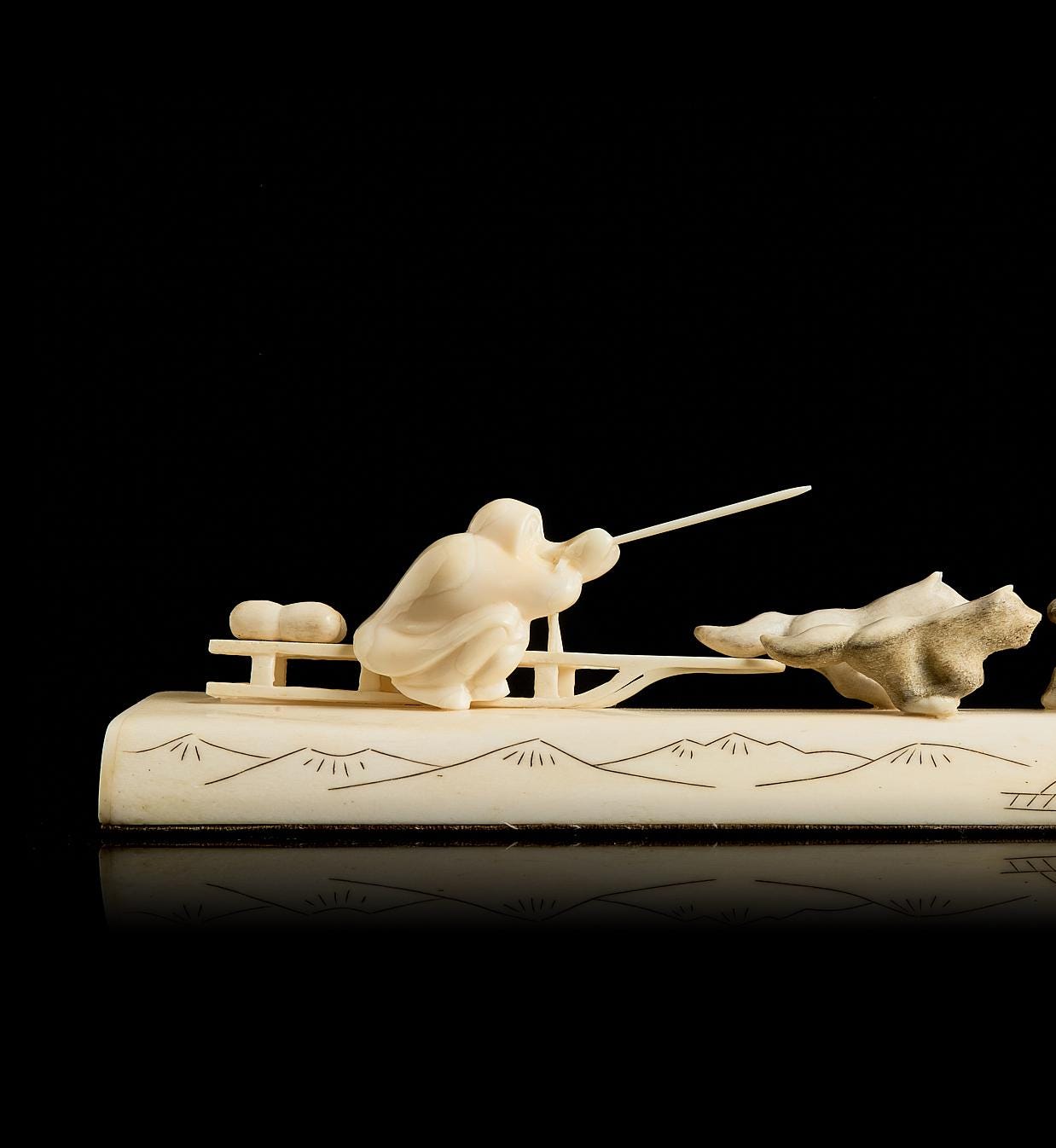 Vintage Bone Carving: "Eskimo with Dogs" Scene | Yupik Author's Sculpture, Rare Collectible