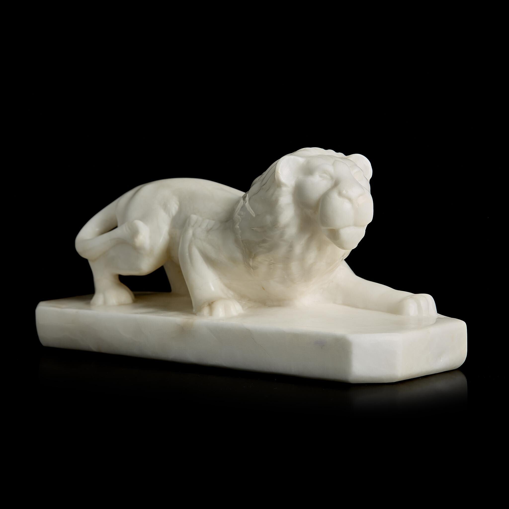 Large Antique White Marble Lion Sculpture on Pedestal | Late 19th Century, Pre-Revolutionary Russia