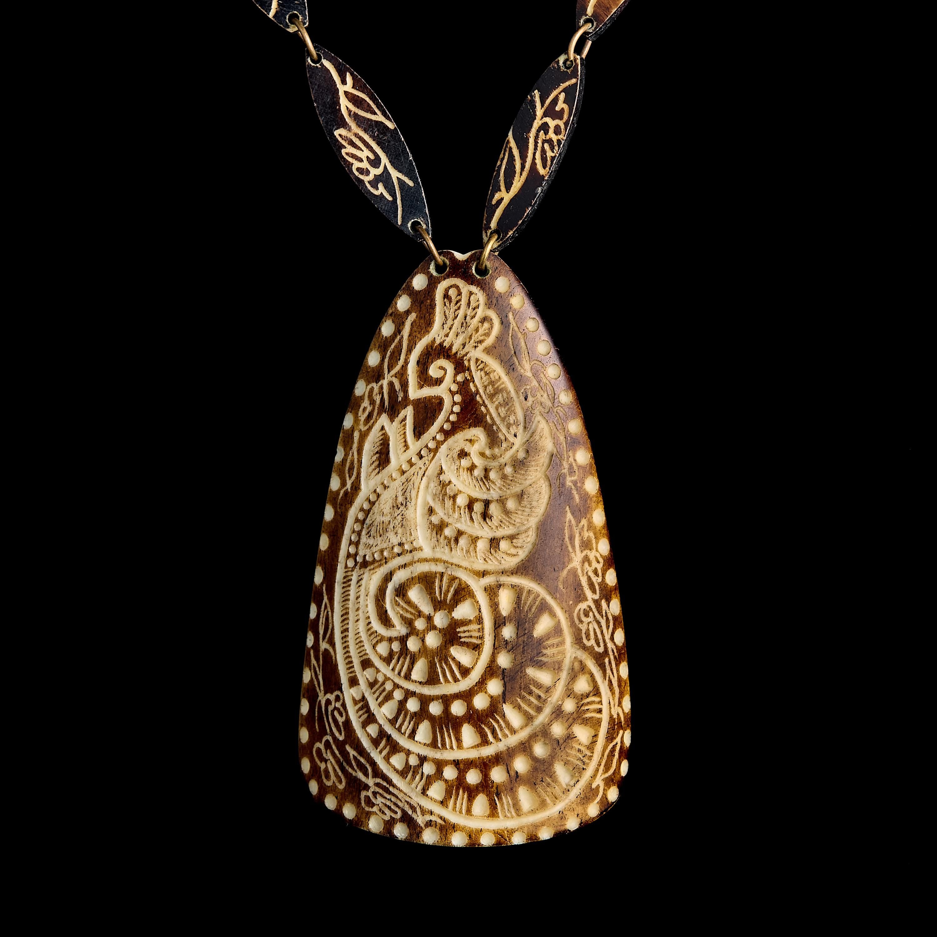 Vintage Northern Peoples Pendant on Chain | Reindeer Antler Carving, Inuit/Chukchi Art, 1950s-60s