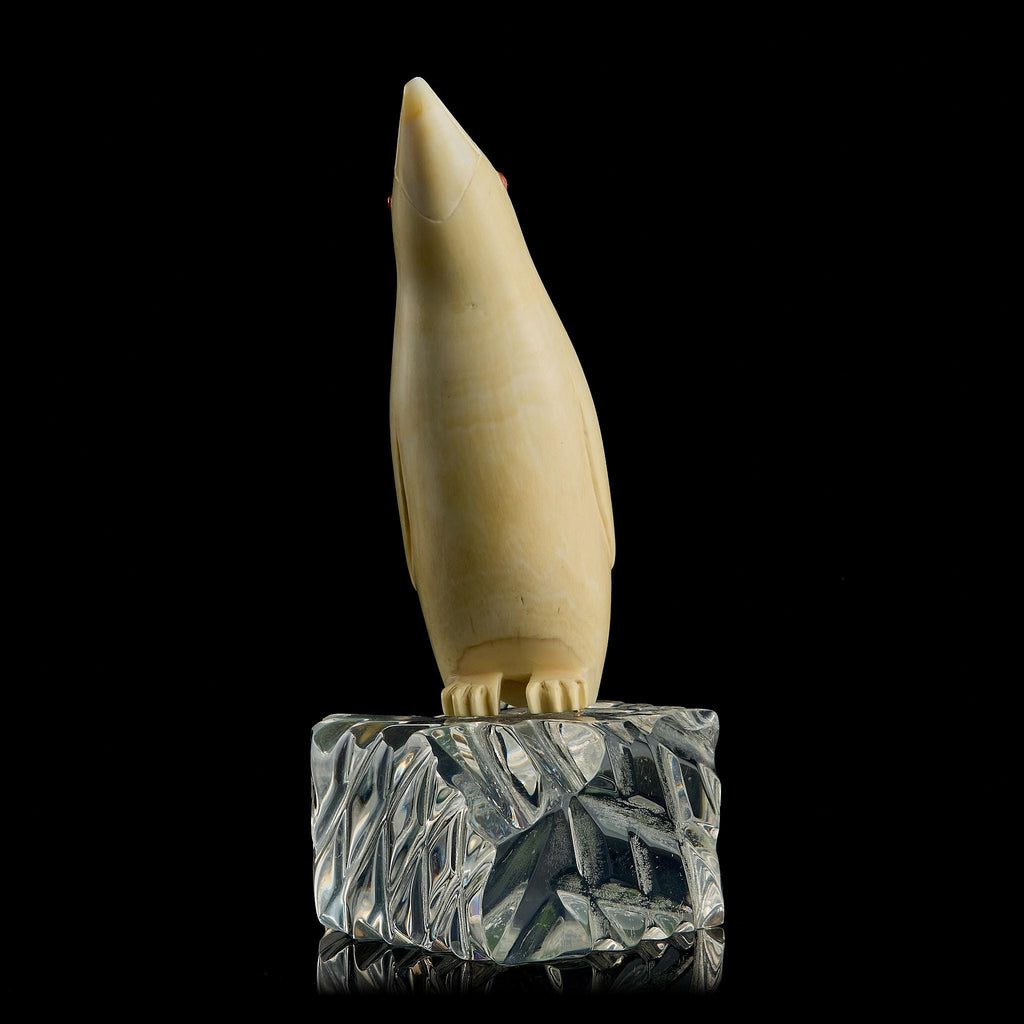 Vintage Inuit Bone Carving: Antarctic Penguin on Glass Ice Floe | Yupik Art, Early-Mid 20th C.