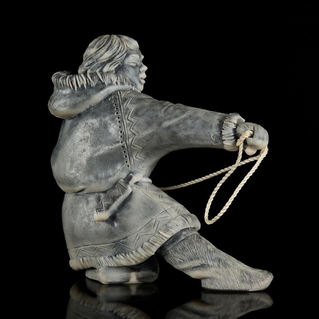 Dynamic Inuit/Chukchi Hunter Figurine in Polymer Stone | Arctic Culture Art