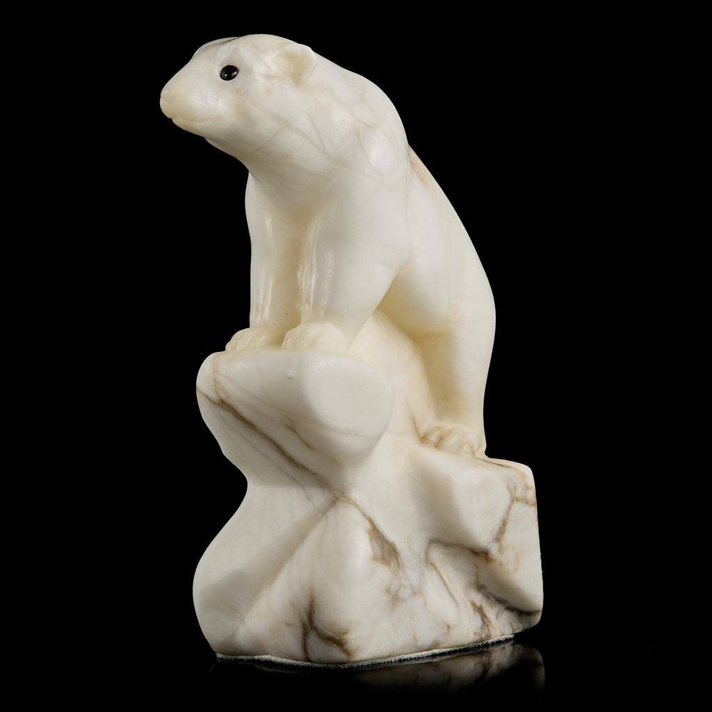Vintage Inuit White Marble Polar Bear Figurine on Base | Yup'ik Carving, Early-Mid 20th C.