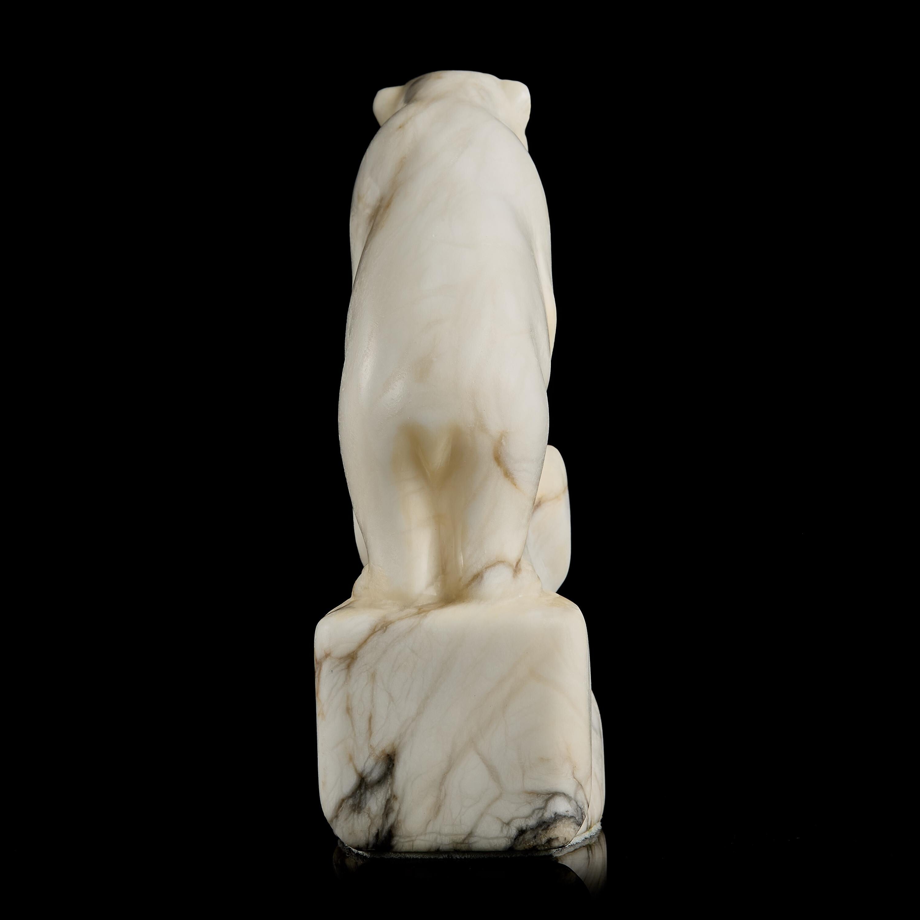 Vintage Inuit White Marble Polar Bear Figurine on Base | Yup'ik Carving, Early-Mid 20th C.