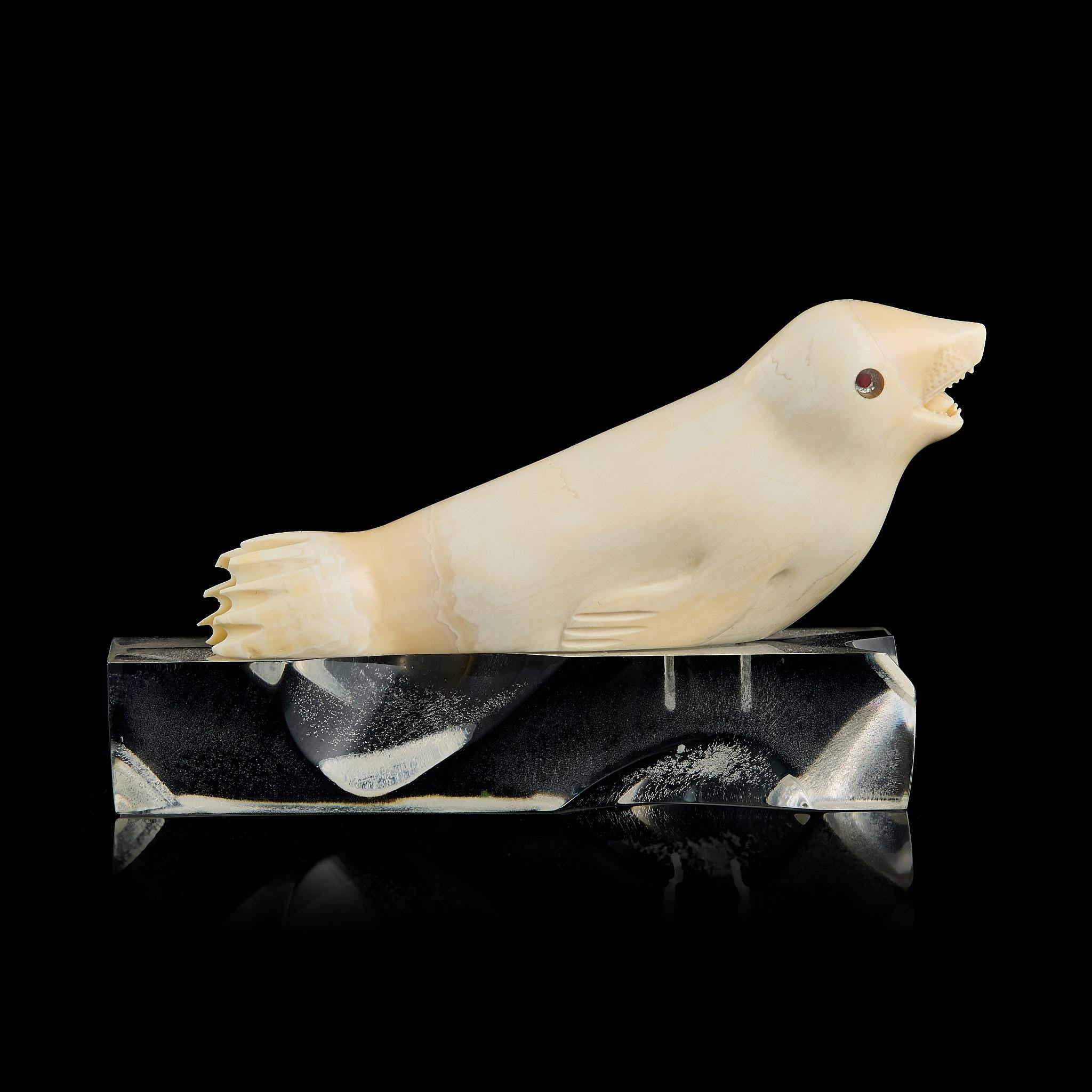 Vintage Inuit Bone Carving: Arctic Seal on Ice Floe | Yupik Alaskan Sculpture, Early-Mid 20th C.