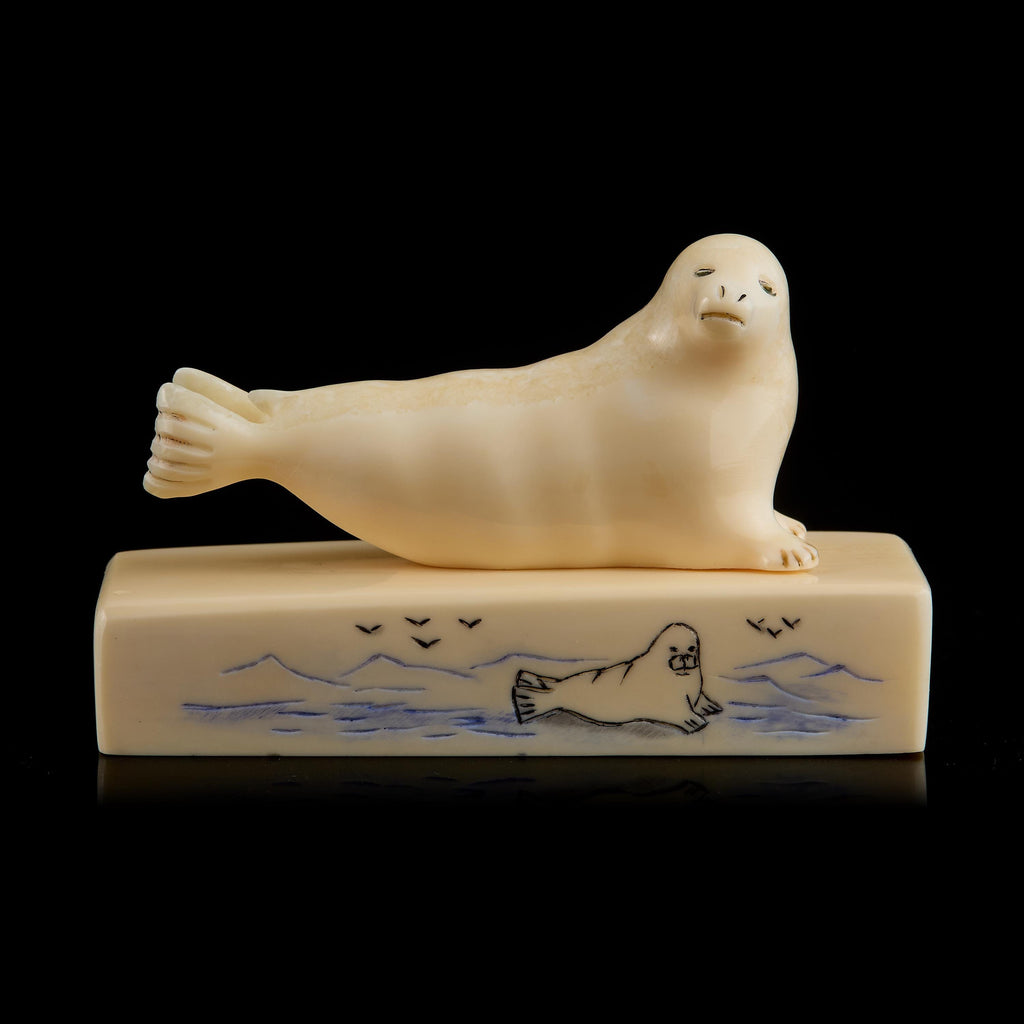 Collectible Vintage Seal Figurine | Carved Bone, Yup'ik-Inuit Art, Early-Mid 20th C