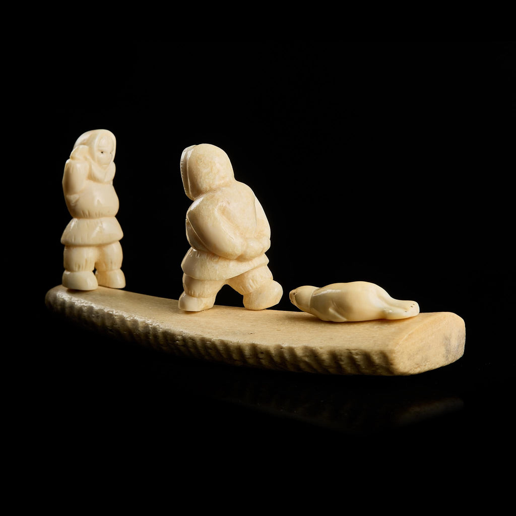 Rare Vintage Inuit Bone Carving: "Chukchi with Prey" Scene | Yupik Art, Chukotka, 1970s