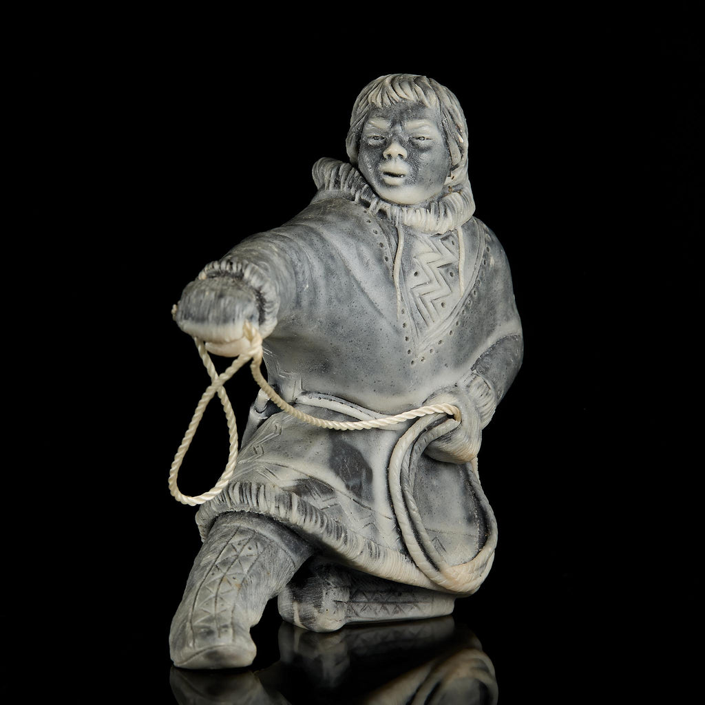 Dynamic Inuit/Chukchi Hunter Figurine in Polymer Stone | Arctic Culture Art