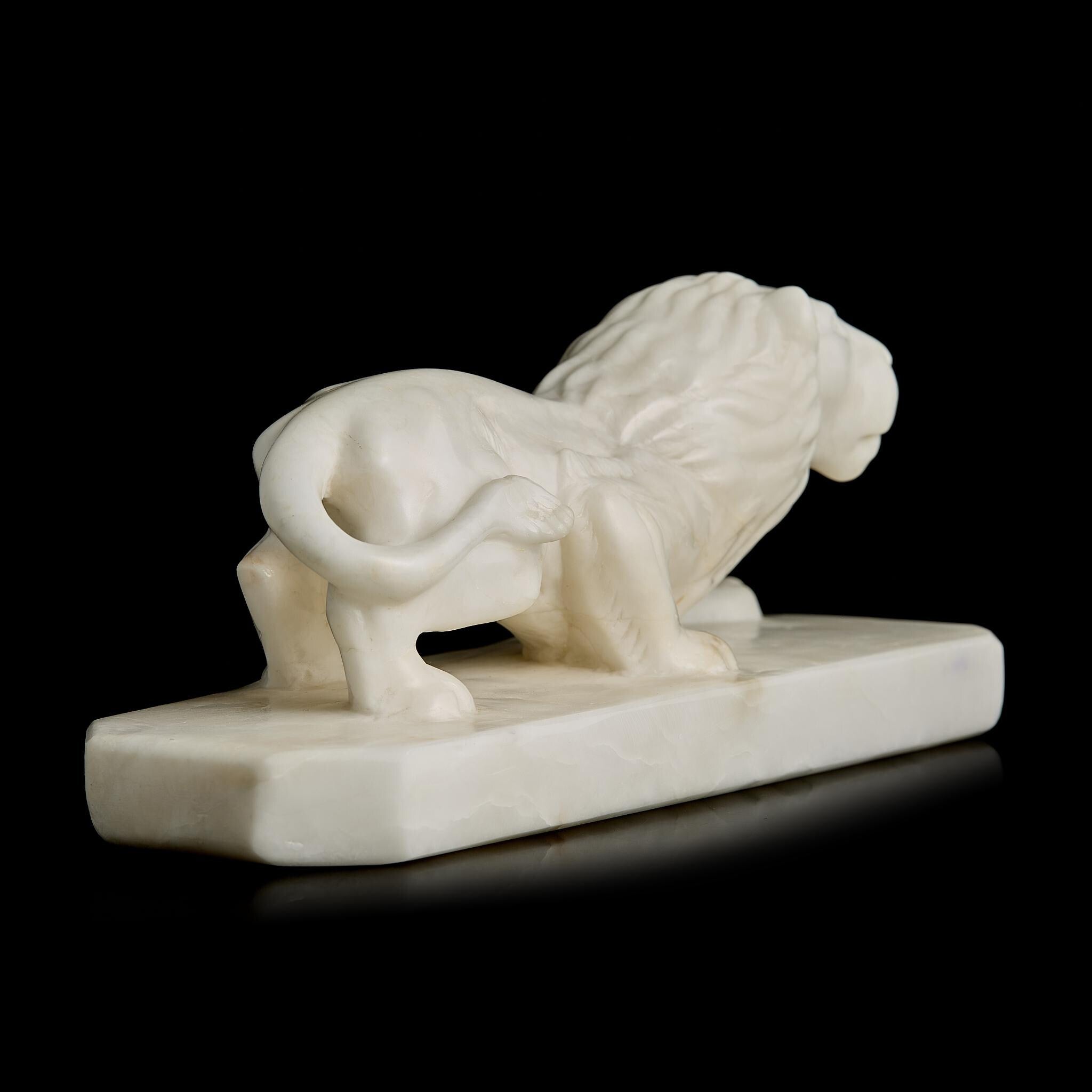 Large Antique White Marble Lion Sculpture on Pedestal | Late 19th Century, Pre-Revolutionary Russia