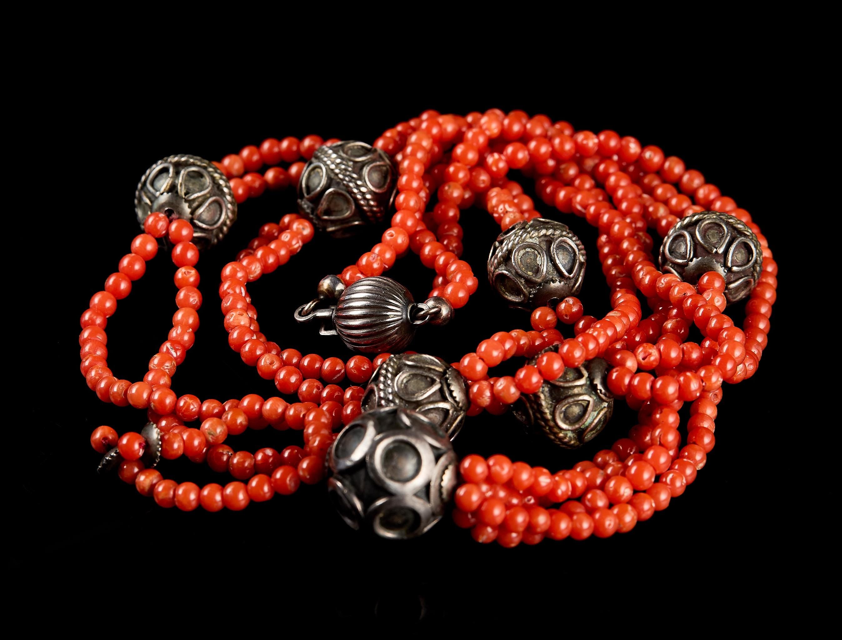 Vintage Antique Red Coral Necklace with 925 Silver Beads | Natural Unpainted Coral, Ethnic Jewelry