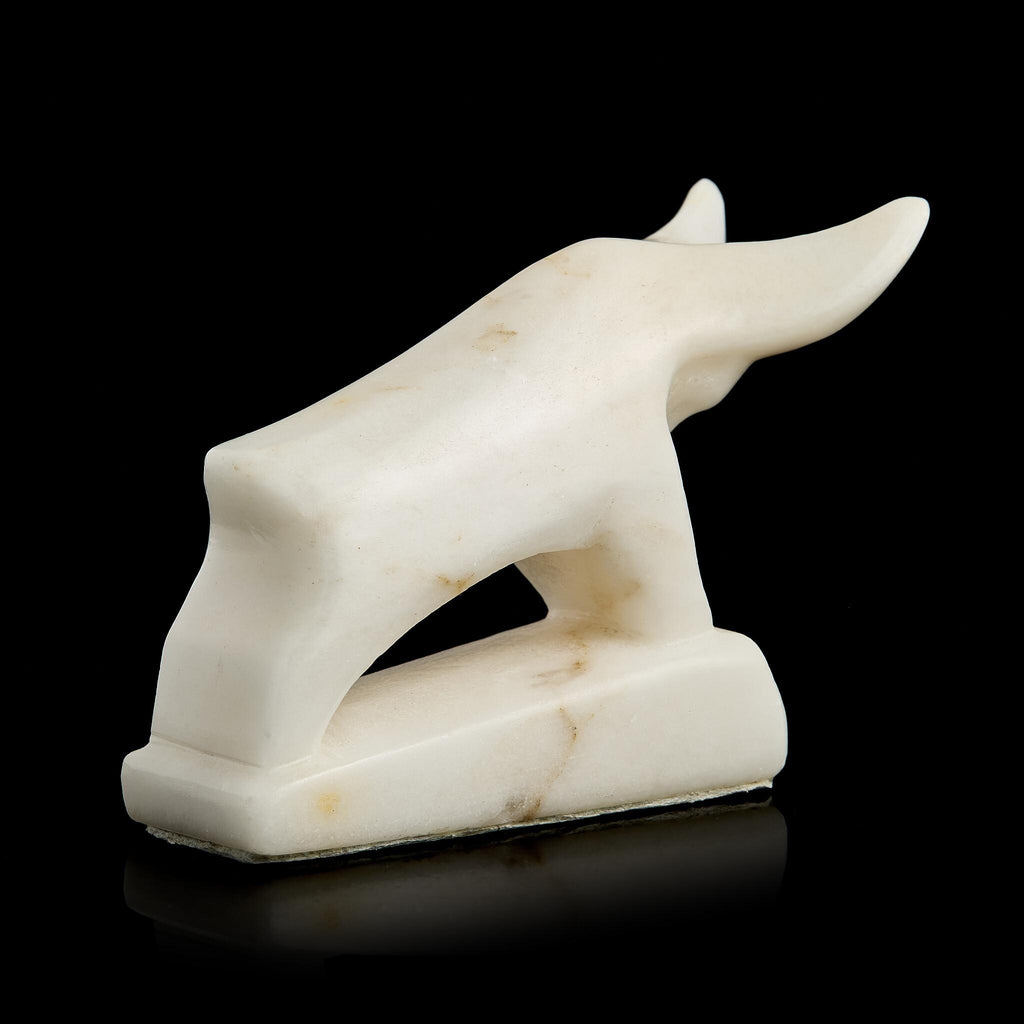 Vintage Inuit Abstract Bull Figurine | White Marble Stone Carving, Yupik Craft, Mid-20th C.