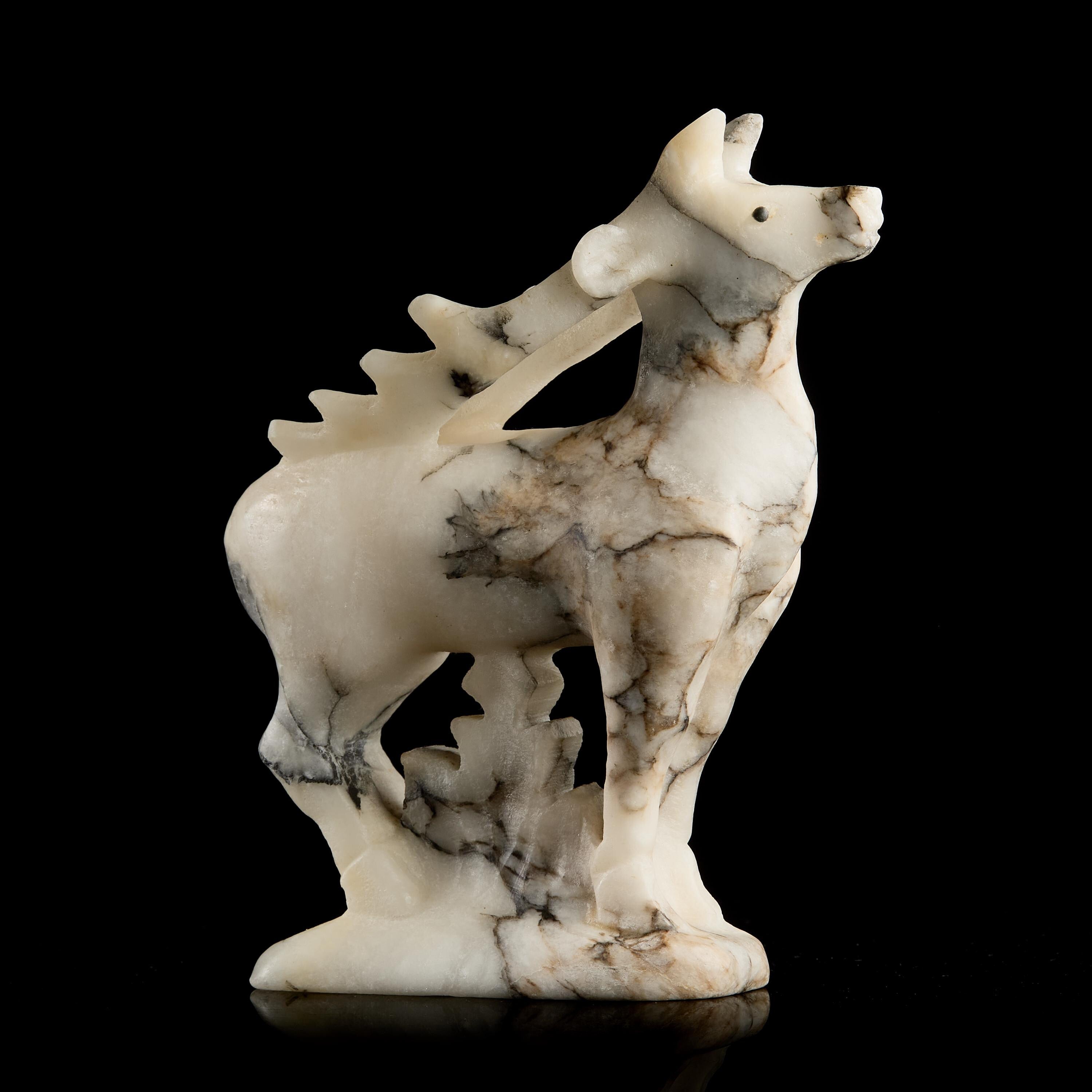 Large Vintage Inuit Marble Reindeer Figurine | Yup'ik Stone Carving, Early-Mid 20th C.