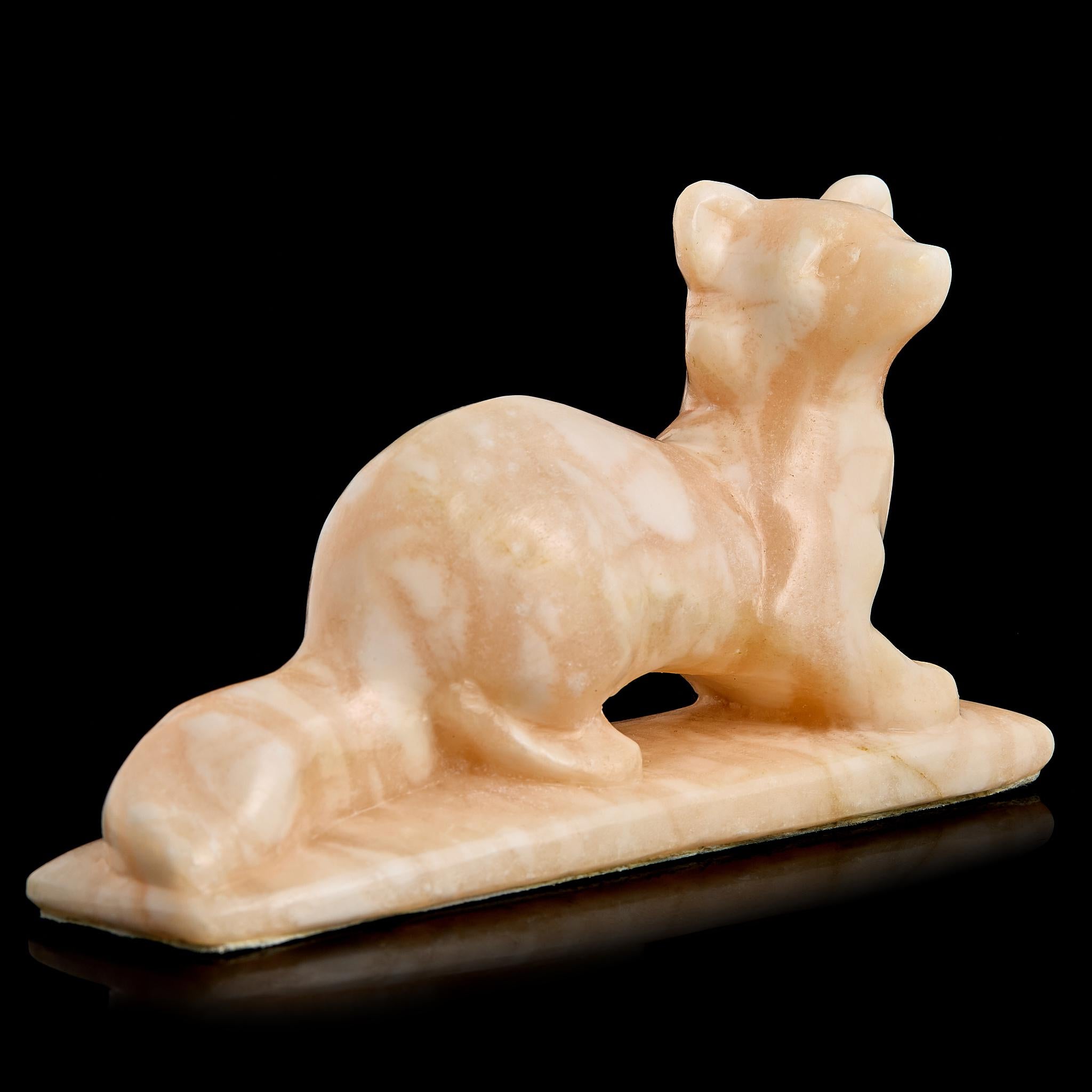 Vintage Pink Marble Sable Figurine | Stone Carving, Early-Mid 20th Century Desk Decor