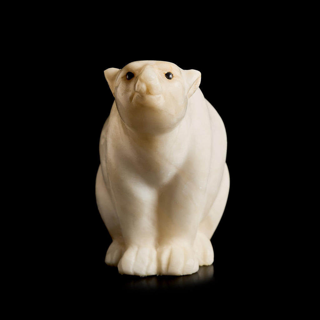 Vintage Inuit White Marble Polar Bear Figurine | Yupik Craft Stone Sculpture, Early-Mid 20th C.