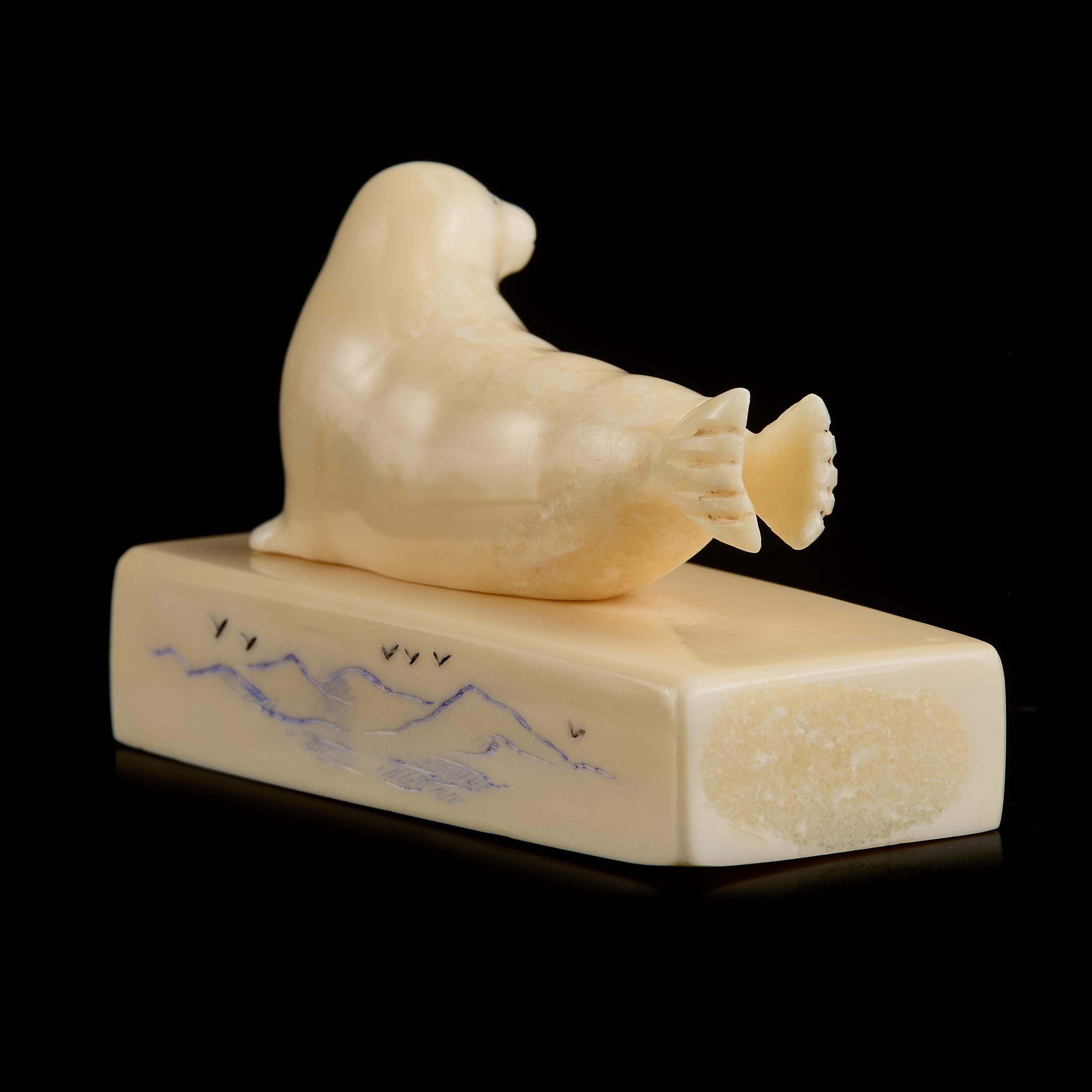 Collectible Vintage Seal Figurine | Carved Bone, Yup'ik-Inuit Art, Early-Mid 20th C