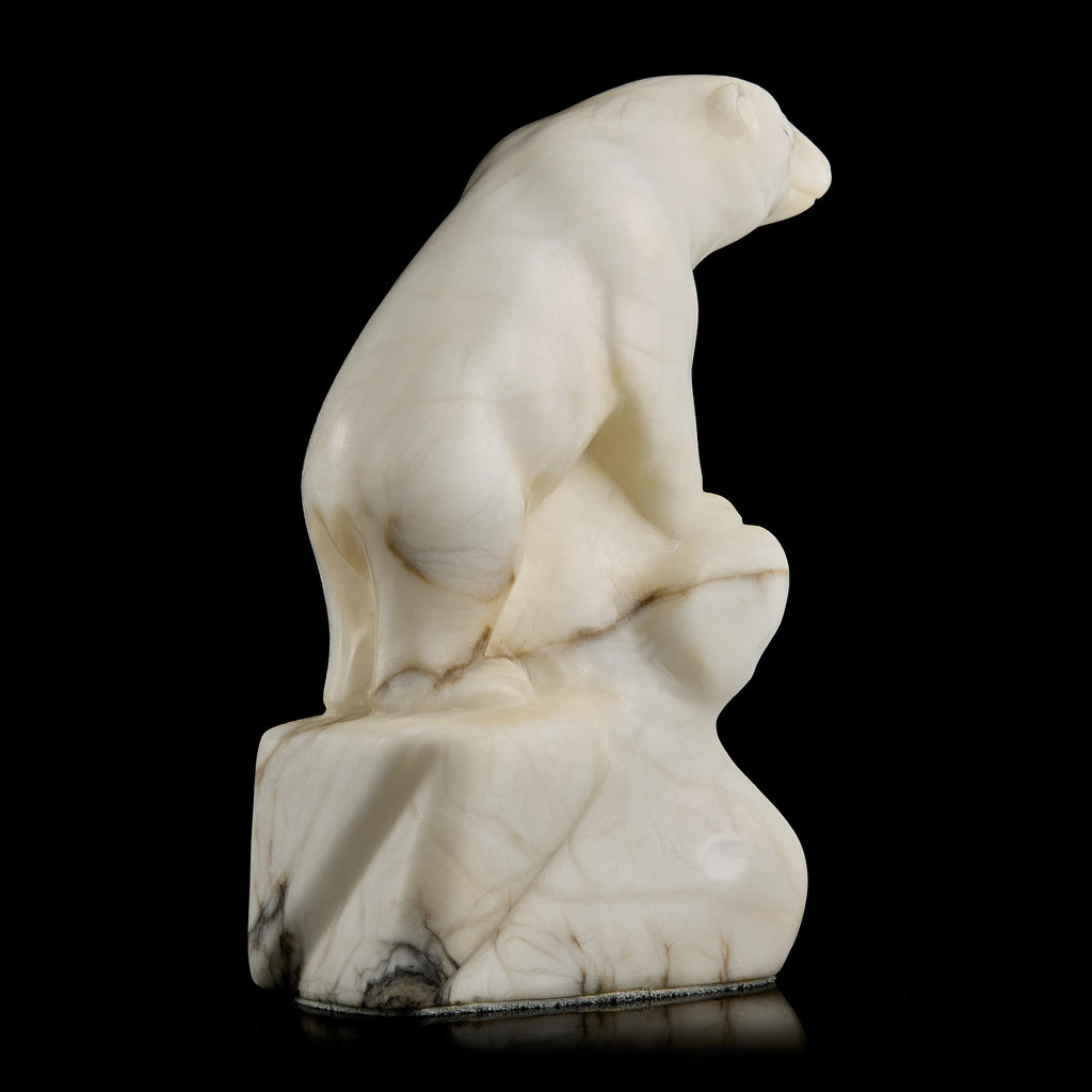 Vintage Inuit White Marble Polar Bear Figurine on Base | Yup'ik Carving, Early-Mid 20th C.