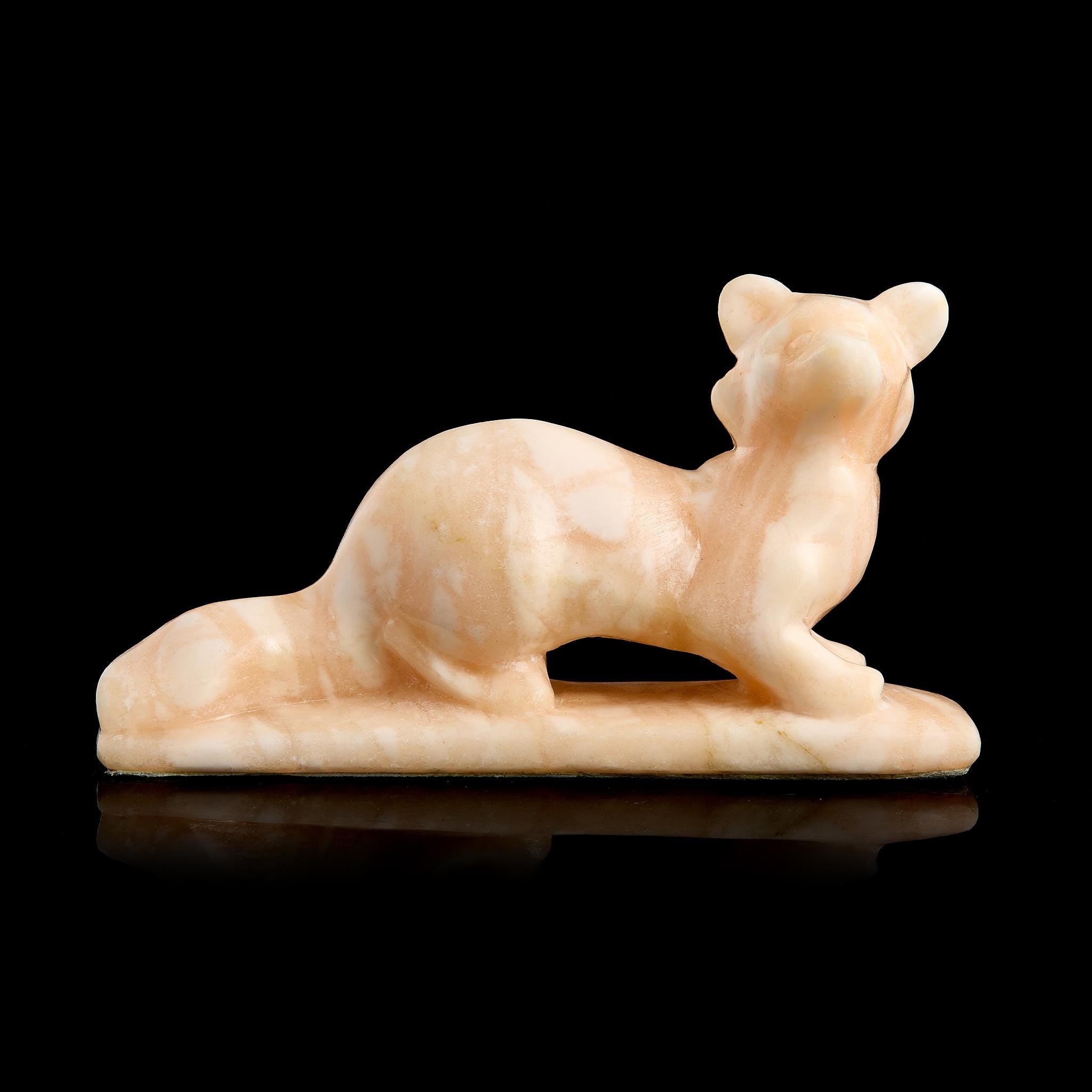 Vintage Pink Marble Sable Figurine | Stone Carving, Early-Mid 20th Century Desk Decor