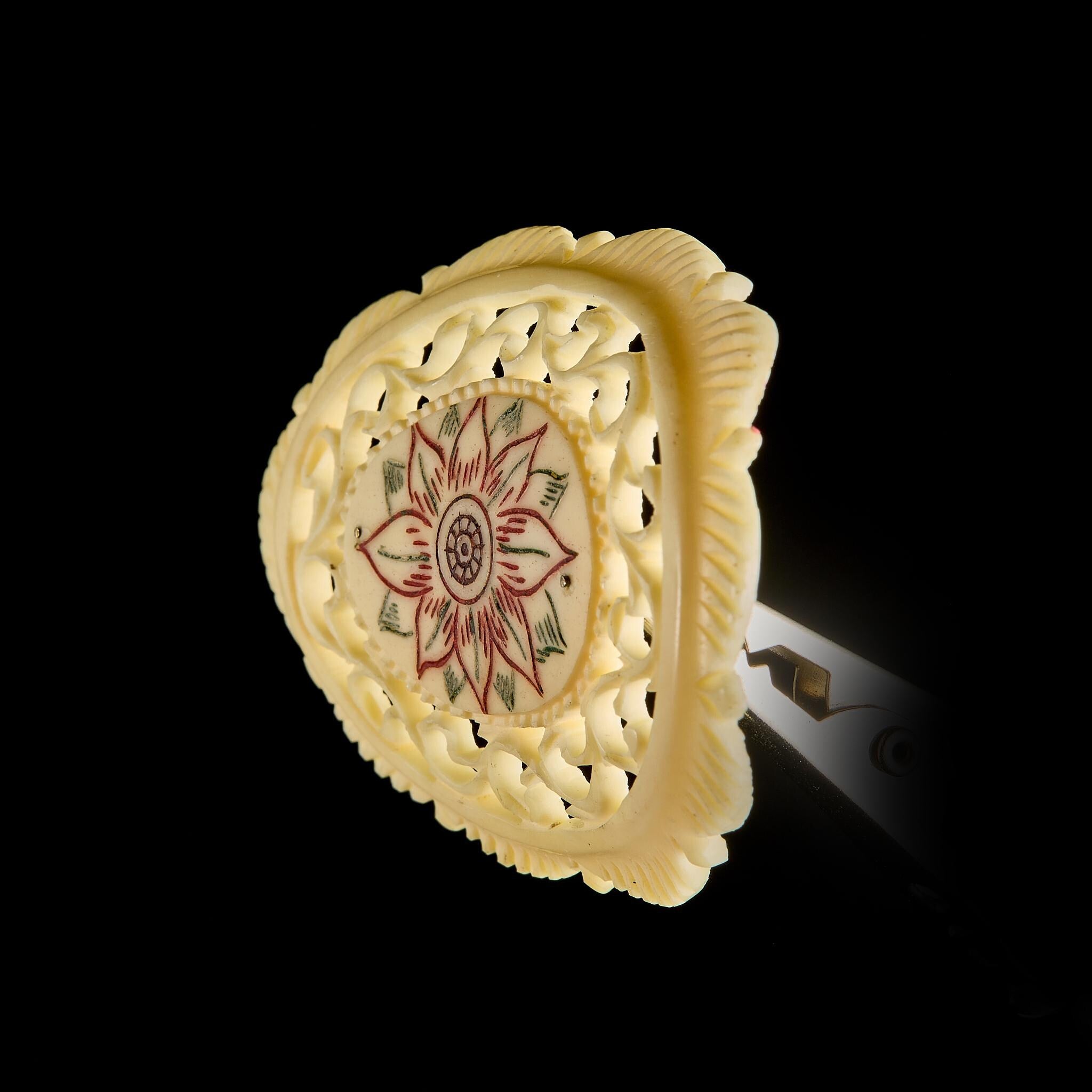 Vintage Inuit Bone Brooch: Hand-Carved Floral Design | Ethnic Jewelry, USSR 1950s–60s