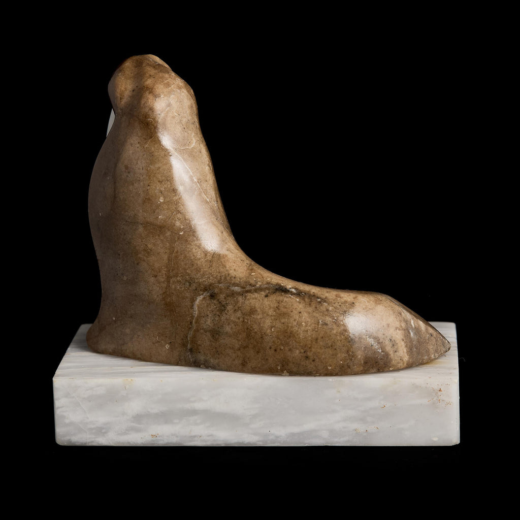 Vintage Inuit Marble Walrus Figurine on Ice Floe Base | Yup'ik Stone Sculpture, Early-Mid 20th C.