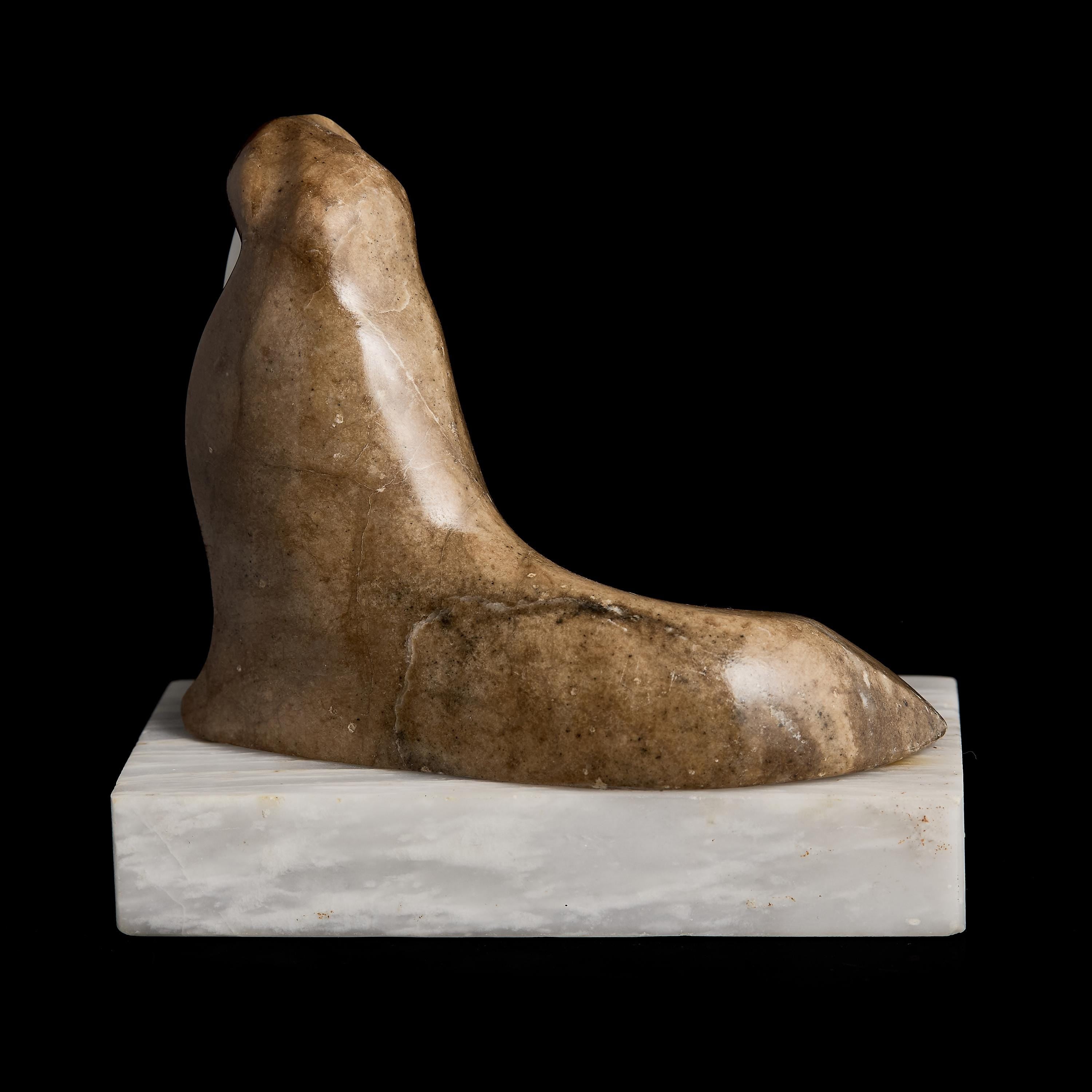 Vintage Inuit Marble Walrus Figurine on Ice Floe Base | Yup'ik Stone Sculpture, Early-Mid 20th C.