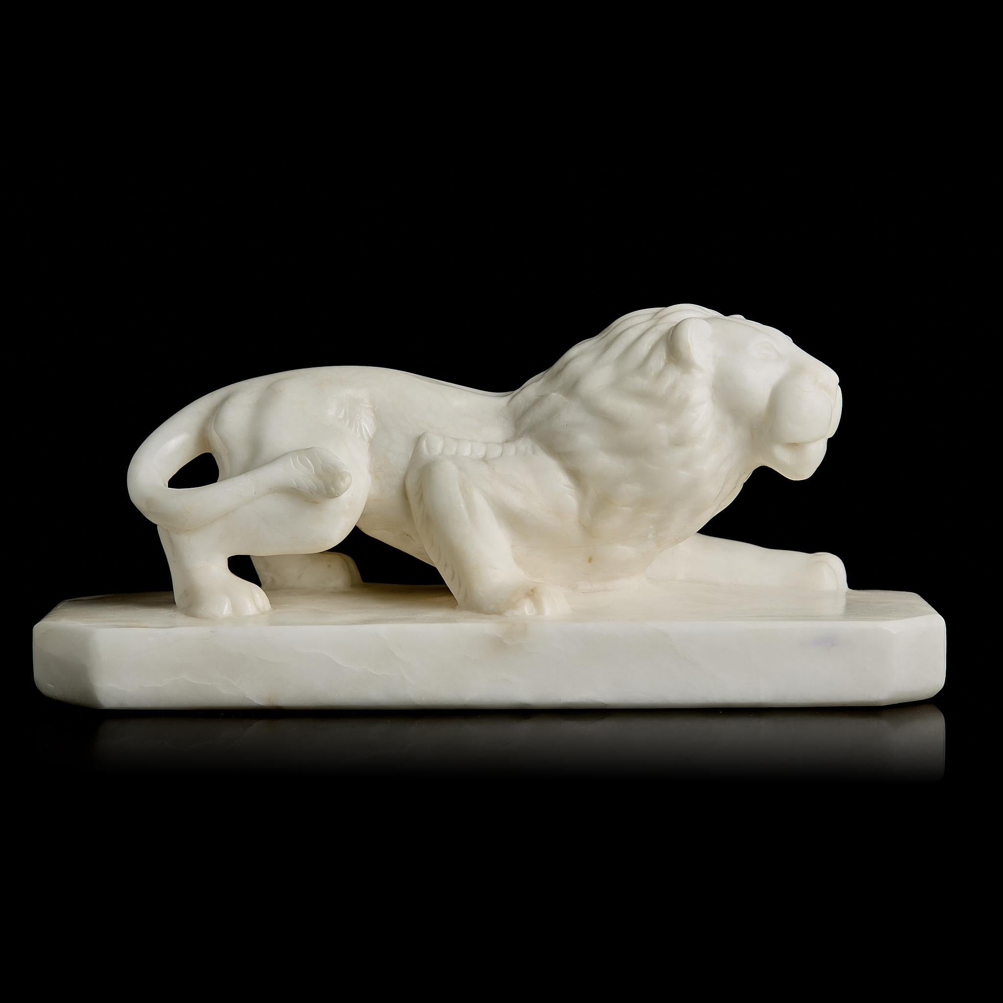 Large Antique White Marble Lion Sculpture on Pedestal | Late 19th Century, Pre-Revolutionary Russia