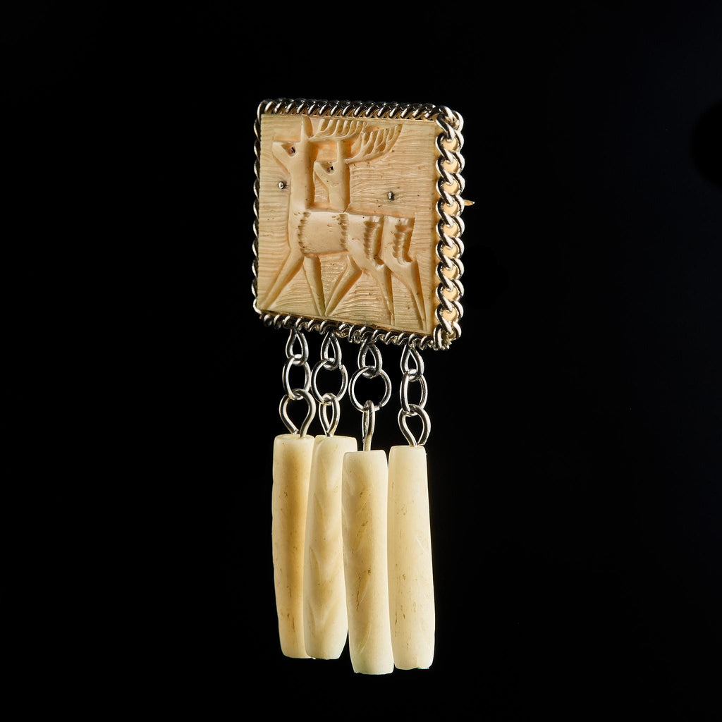 Vintage Inuit Brooch | Carved Bone, USSR 50s–60s