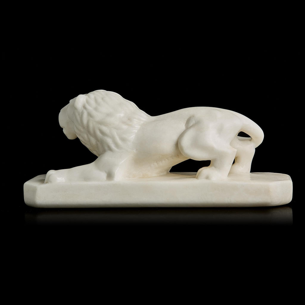 Large Antique White Marble Lion Sculpture on Pedestal | Late 19th Century, Pre-Revolutionary Russia