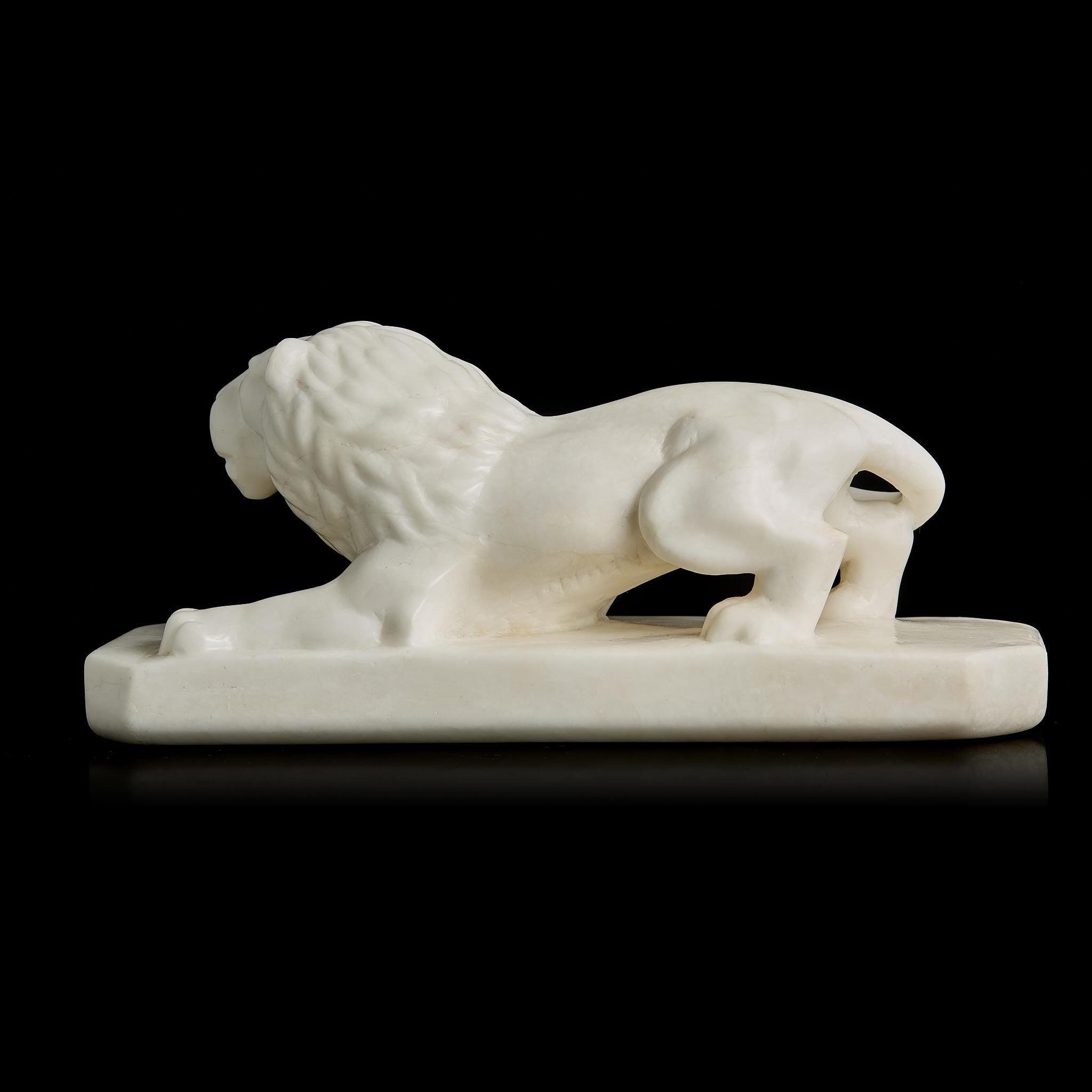 Large Antique White Marble Lion Sculpture on Pedestal | Late 19th Century, Pre-Revolutionary Russia