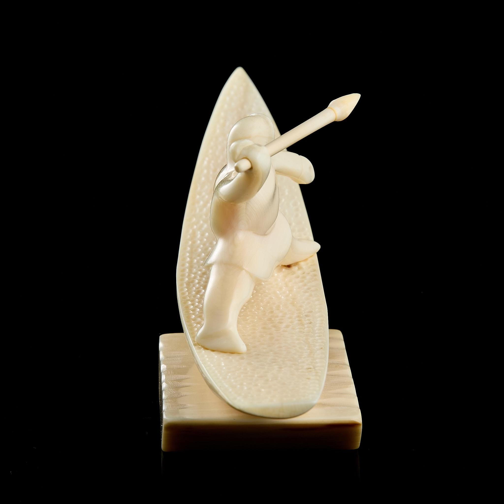 Vintage Inuit Bone Carving "Eskimo" on Pedestal | Yupik Art, Chukotka, Early-Mid 20th C.